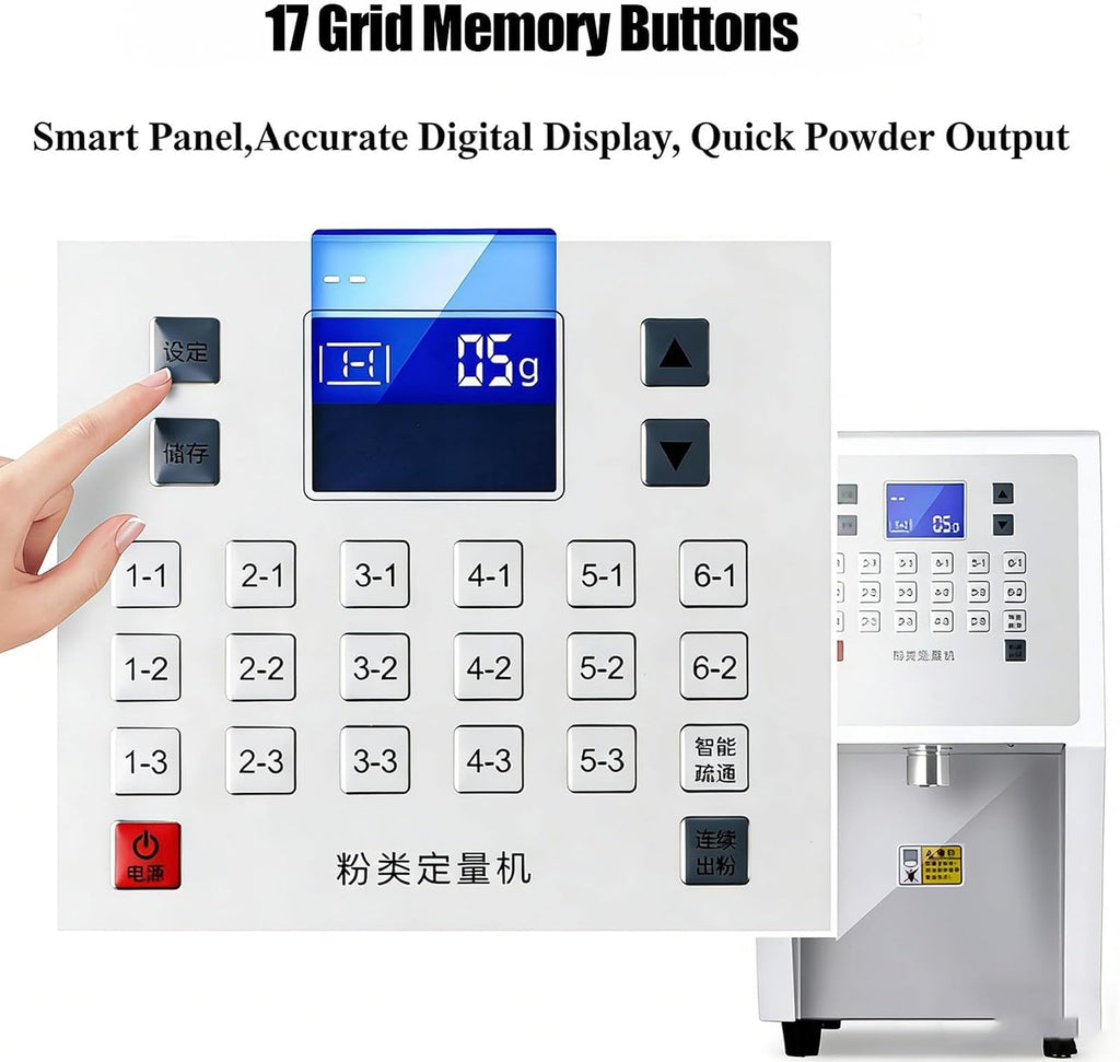 Commercial Automatic Powder Dispenser Machine – Powdered Creamer Dispenser & Fruit Powder Machine, 17 Memory Buttons for Coffee Shop, Milktea Shop