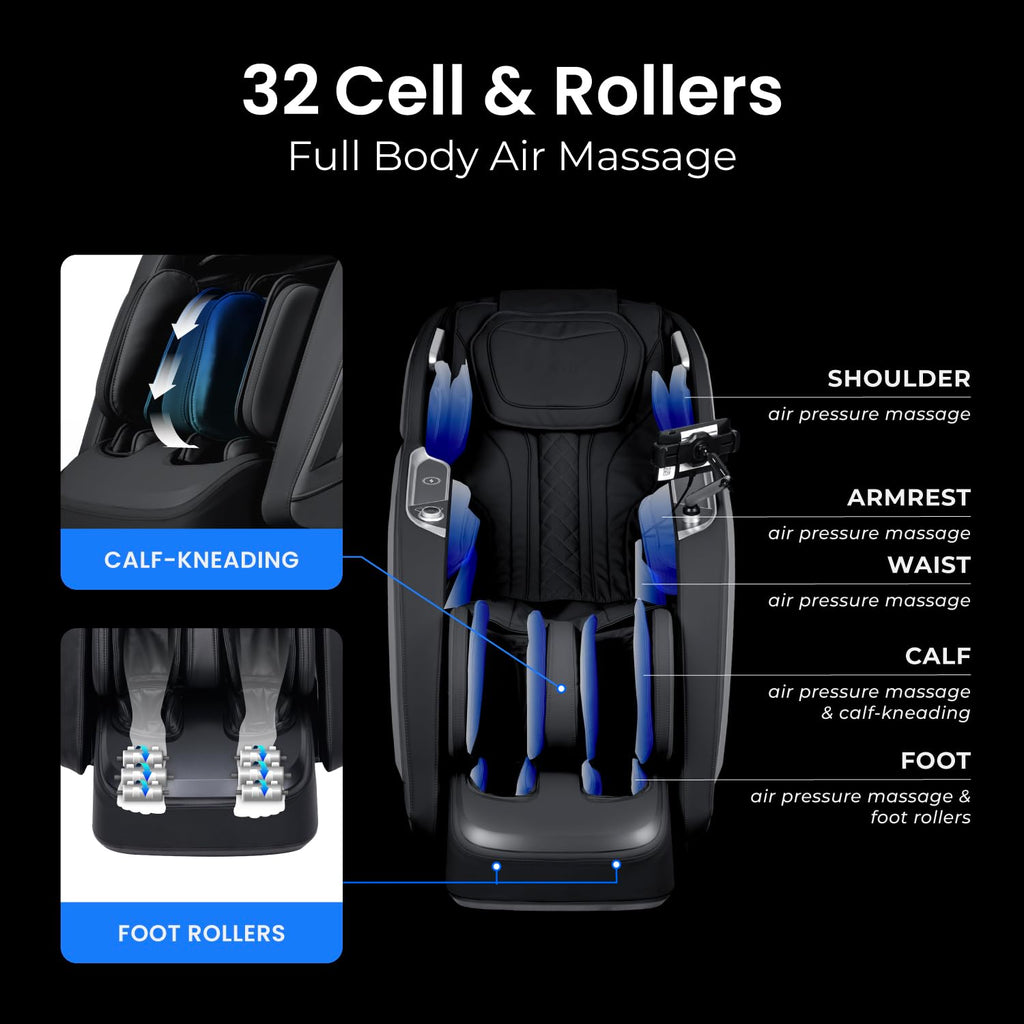 Osaki Vibe 4D l 4D Massage Mechanism l Automatic Body Scan l Deep Calf-Kneading l Space-Saving Technology l 3-Stage Zero Gravity l 32-Cell Full Body Air Massage (Black)