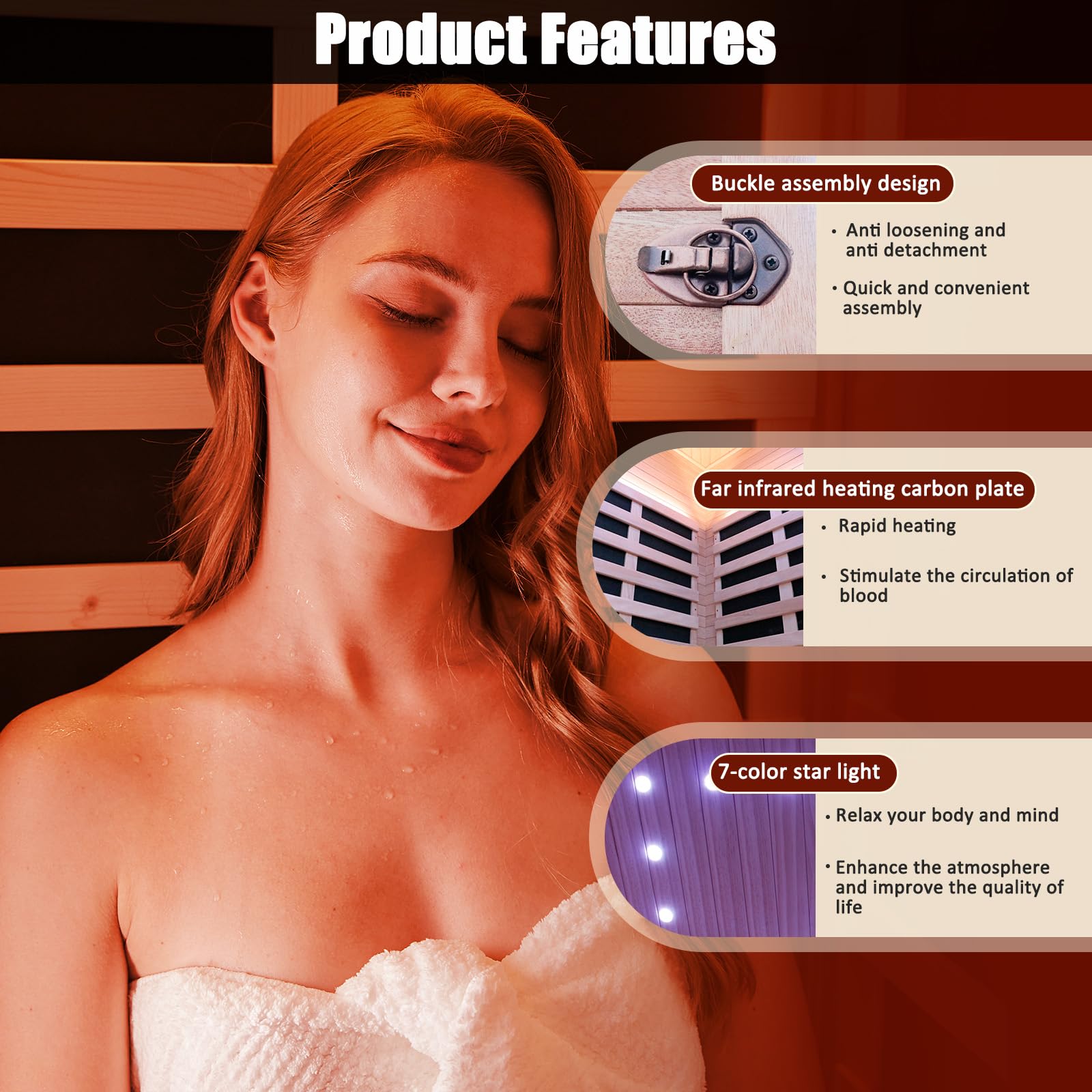 2 Person Infrared Sauna Far Infrared Sauna Room for Home Indoor 2000W Low-EMF Wood Dry Sauna with Full Starry Sky Lights Ceiling in 7 Color Speaker Fast Heating Easy Assembly- 47.3*41.3*74.8 IN