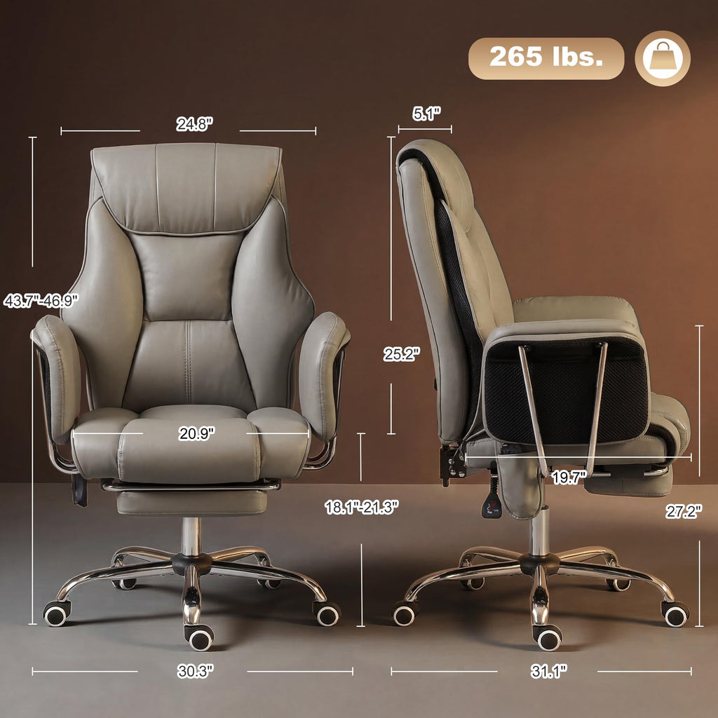 HOMCOM Massage Office Chair with 6-Point Vibration, 155° Recline & Retractable Footrest, PU Leather Executive Computer Desk Chair with Lumbar Support, Pocket Springs, Wheels for Home Office, Black