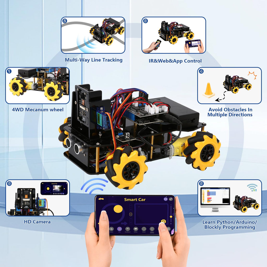ACEBOTT Robot Arm Expansion Pack Smart Car Starter Kit, Robotics Kit for Kids Ages 8-12 12-16, STEM Toys Coding Robot Kit for Teens & Adults(QD007)