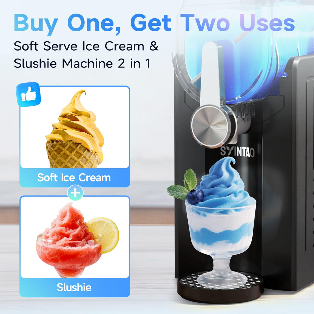 SYINTAO 2-in-1 Slushie & Soft Serve Ice Cream Maker, No-Ice-Needed Frozen Drink Machine with LED Display, 6 Preset Modes, Auto-Clean & Delay Timer – Gift for Family