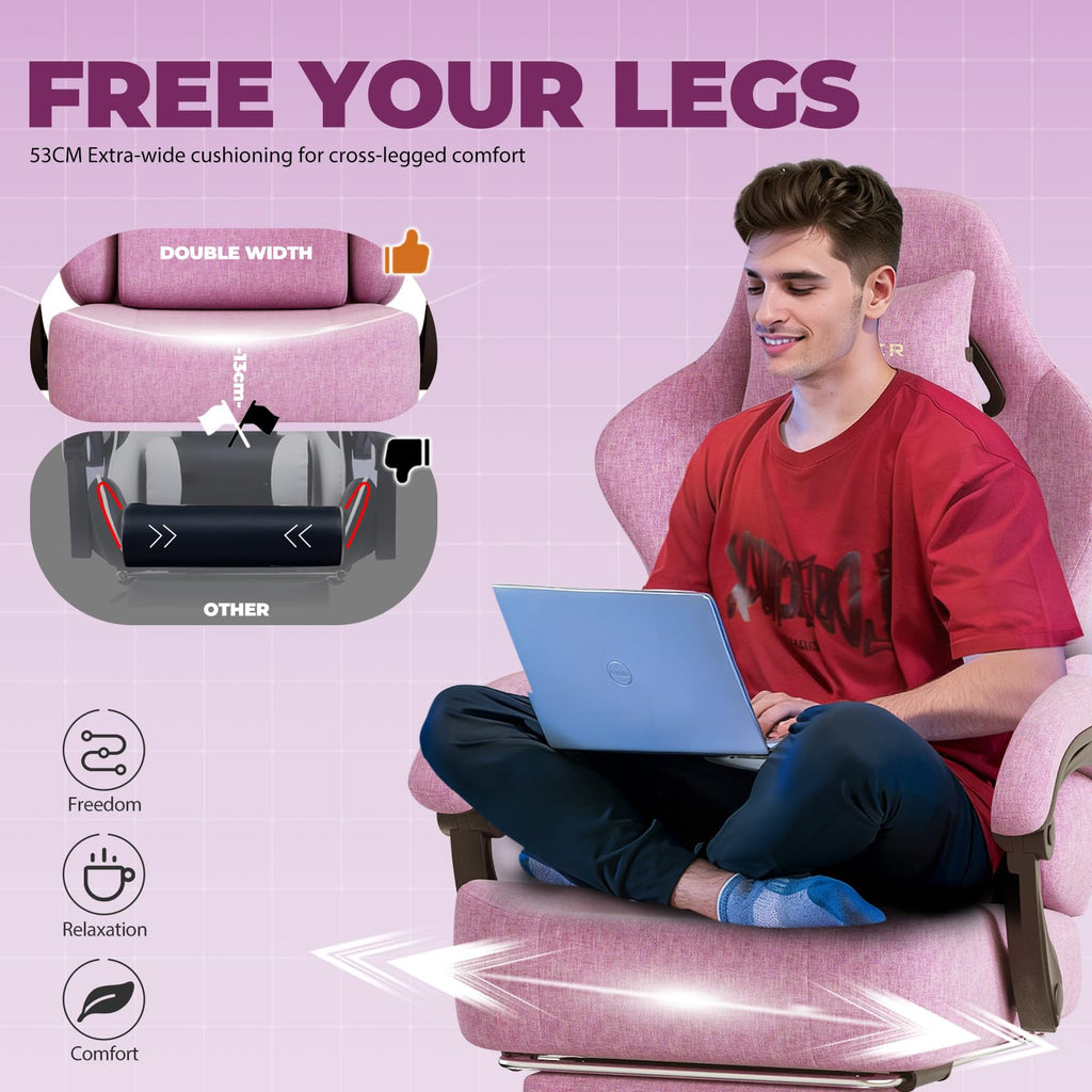 GTPLAYER Gaming Chair with Pocket Spring Cushion, Big and Tall Gamings Chairs 350LBS High Back Computer Chair with Footrest for Adults Lumbar Support Swivel Game Chair for Office,Leather Black-Massage