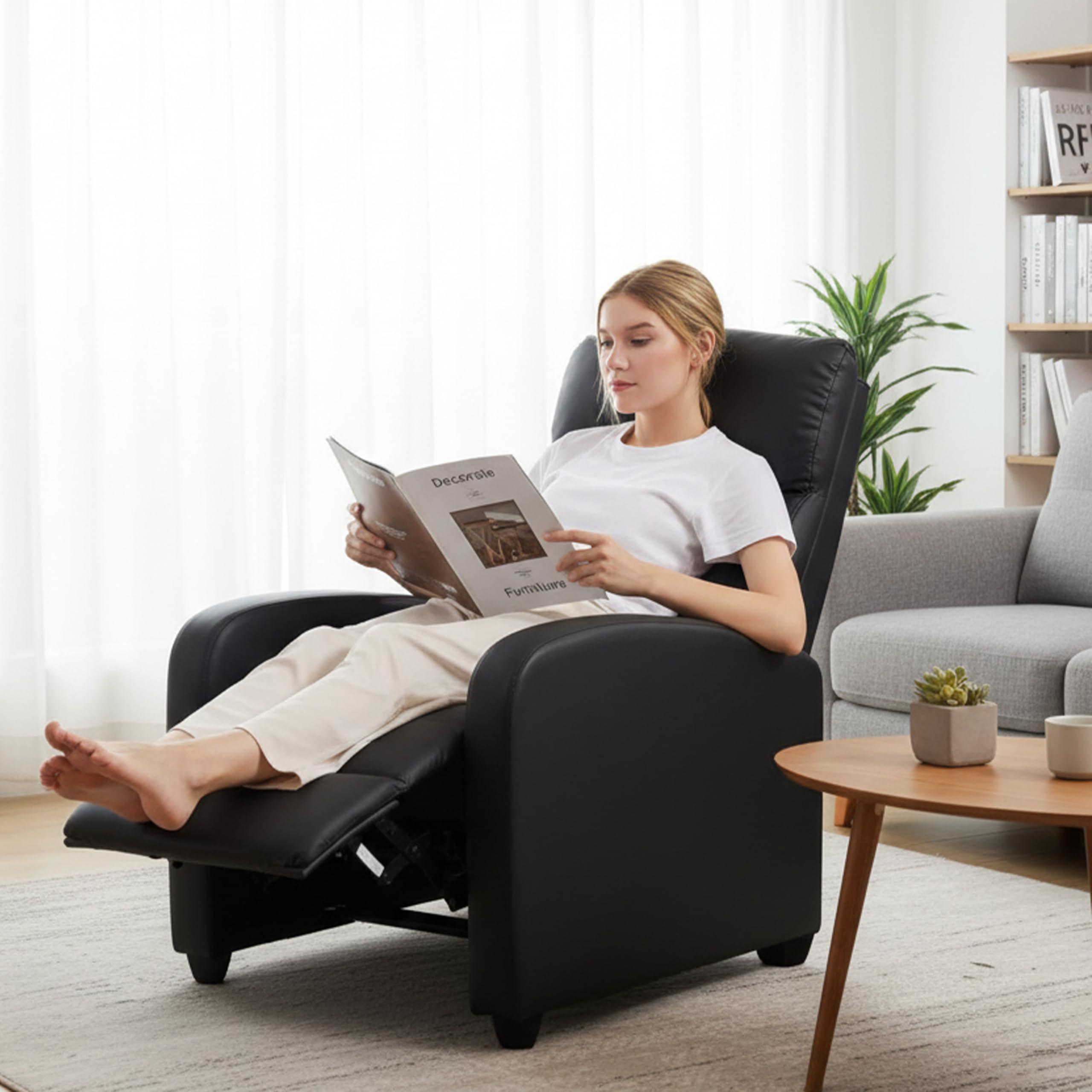 Simple Deluxe Massage Recliner Chair - Adjustable PU Leather Recliner, Luxe Reading Chair & Sofa Chair for Living Room Chairs or Bedroom Chair, Small Recliner for Home Theater, Black