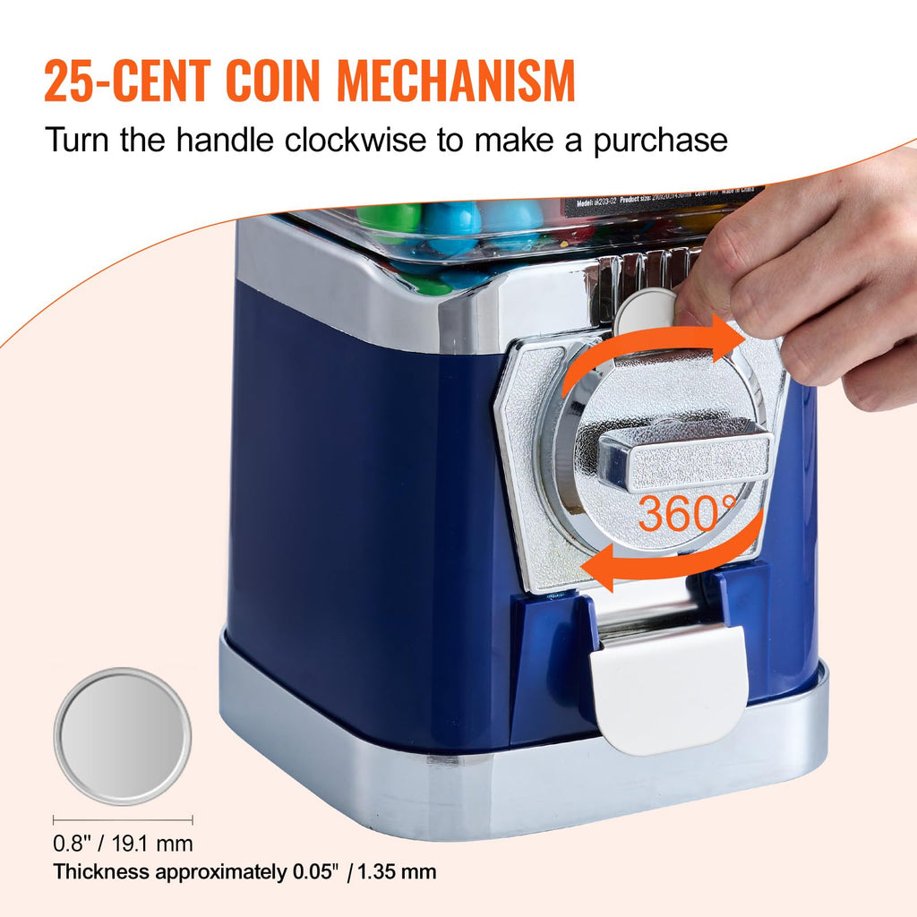 VEVOR Gumball Machine, 17"H Home Candy Vending Machine, PC Gumball Dispenser, Bubble Gum Machine for Game Stores, Coin Operated Gumball Bank for Toy Capsules Bouncy Balls Candy, Blue