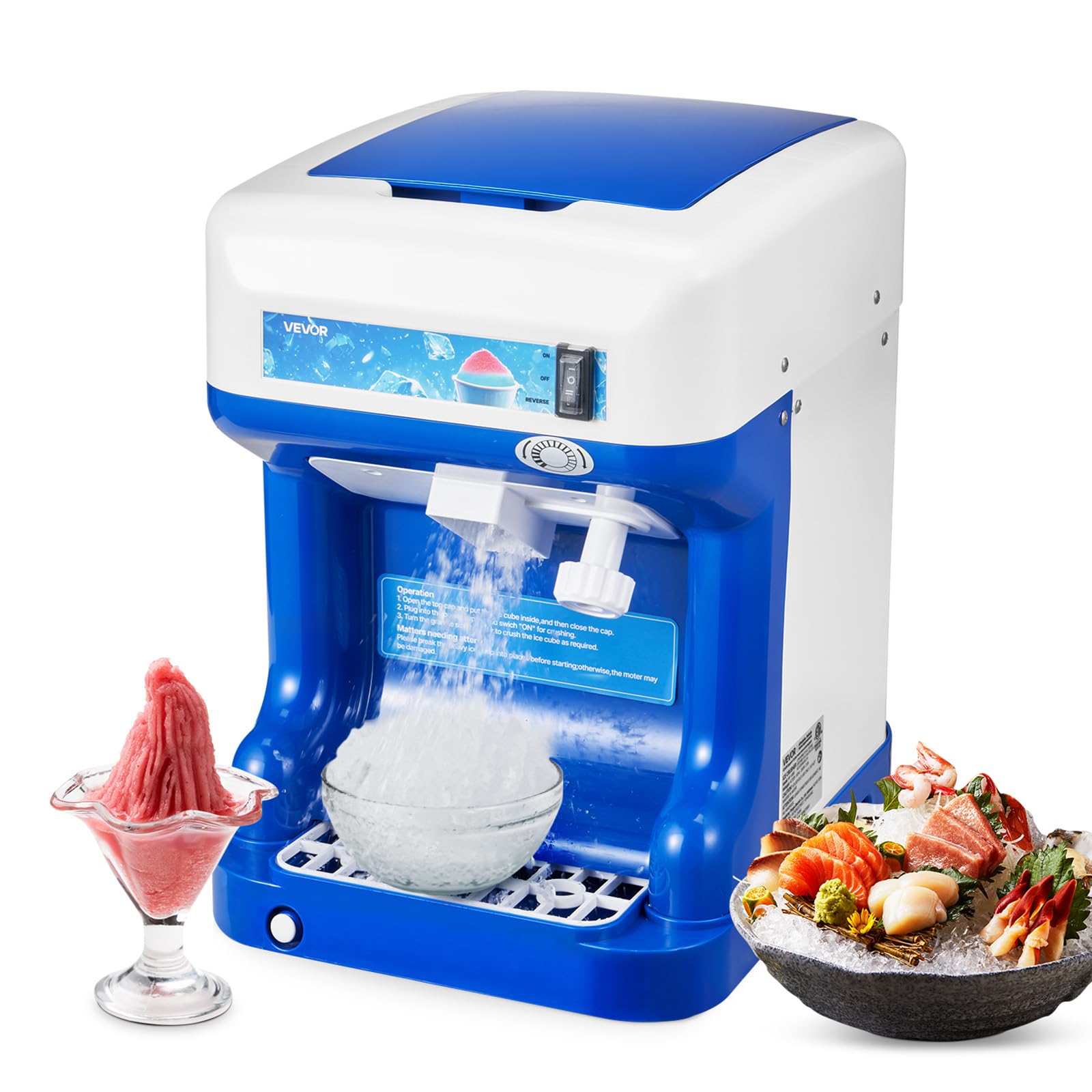 VEVOR Ice Shaver Machine Electric Snow Cone Machine, 265 LBS/H Shaved Ice Machine 250W Ice Crusher Triple Blades Tabletop Shaved Ice Maker with Adjustable Fineness for Home and Commercial Use