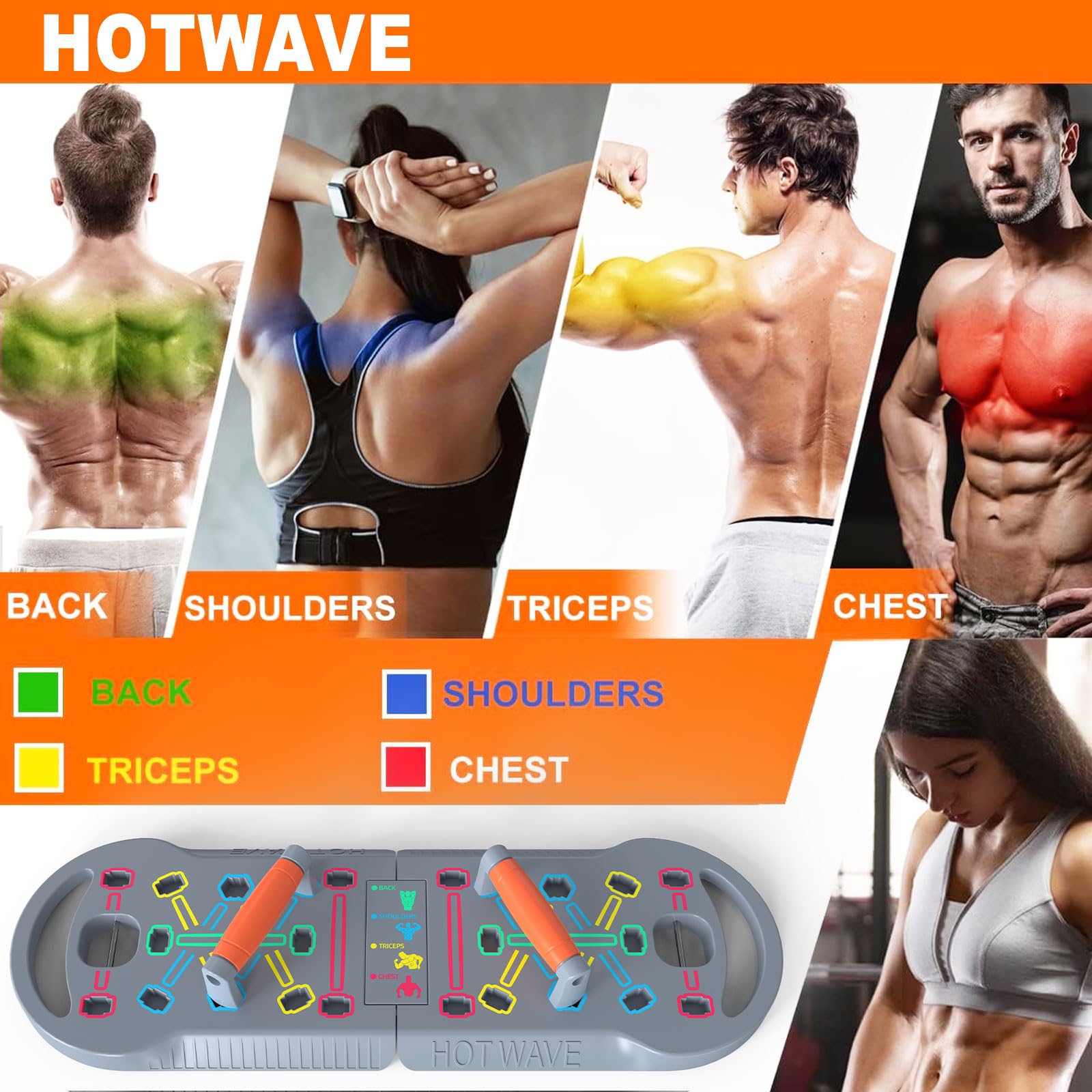 HOTWAVE Push Up Board Fitness, Portable Foldable 20 in 1 Push Up Bar at Home Gym, Pushup Handles for Floor. Professional Strength Training Equipment For Man and Women
