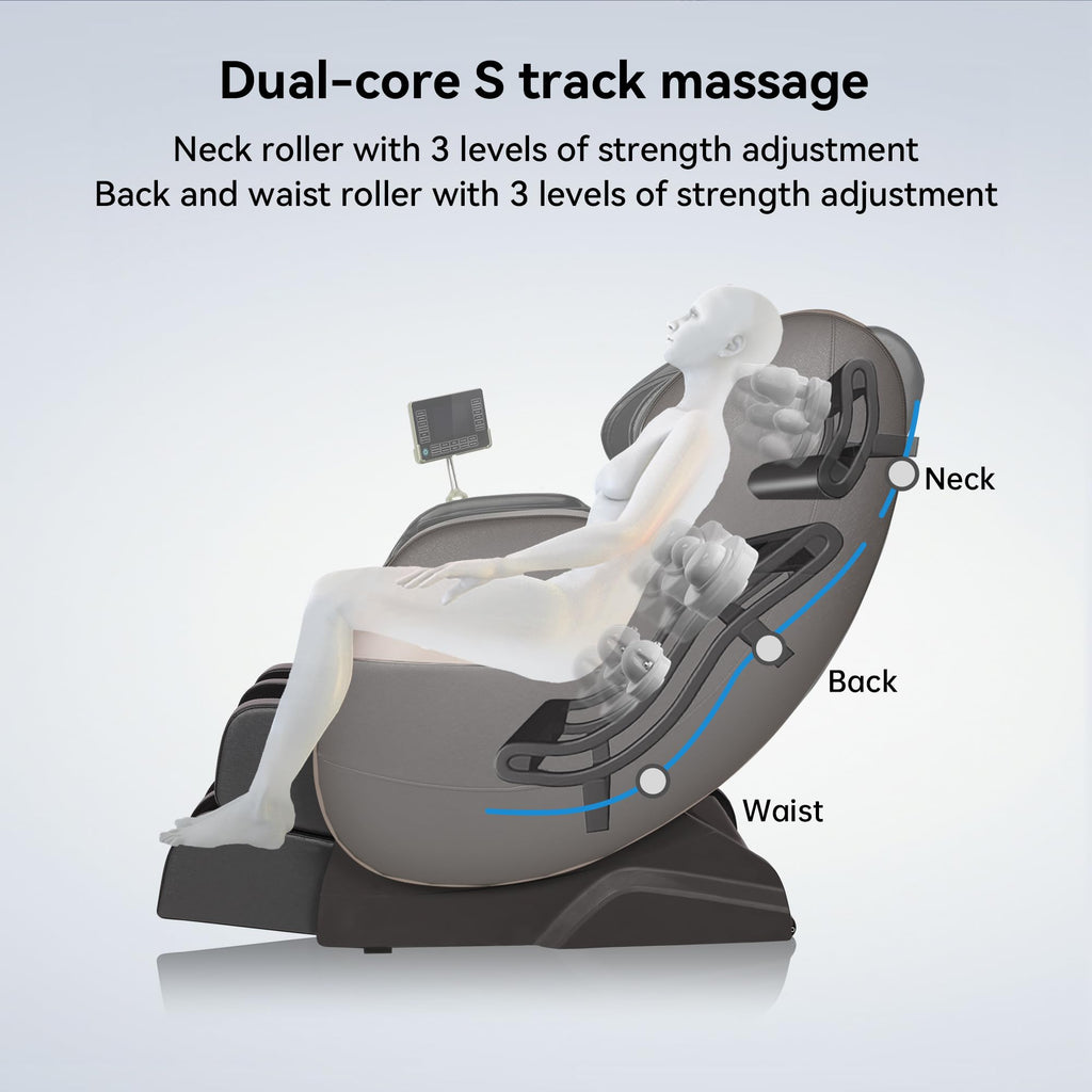 Real Relax Massage Chair Full Body of Dual Core S Track,Zero Gravity Realiner with App Control,Bluetooth,Foot Roller,Home or Office Use,Black and Gold