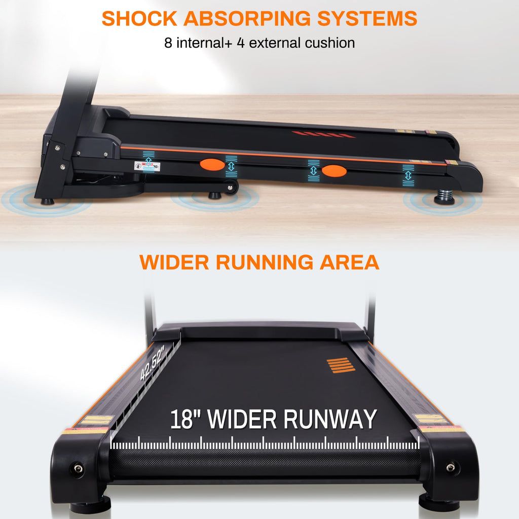 Treadmill for Home with 15-Level Auto Incline, 0.5-10 MPH, 18" Wide Running Belt, 3.0 HP, 300 LB Capacity, Shock-Absorbing Foldable Incline Treadmill with Bluetooth App