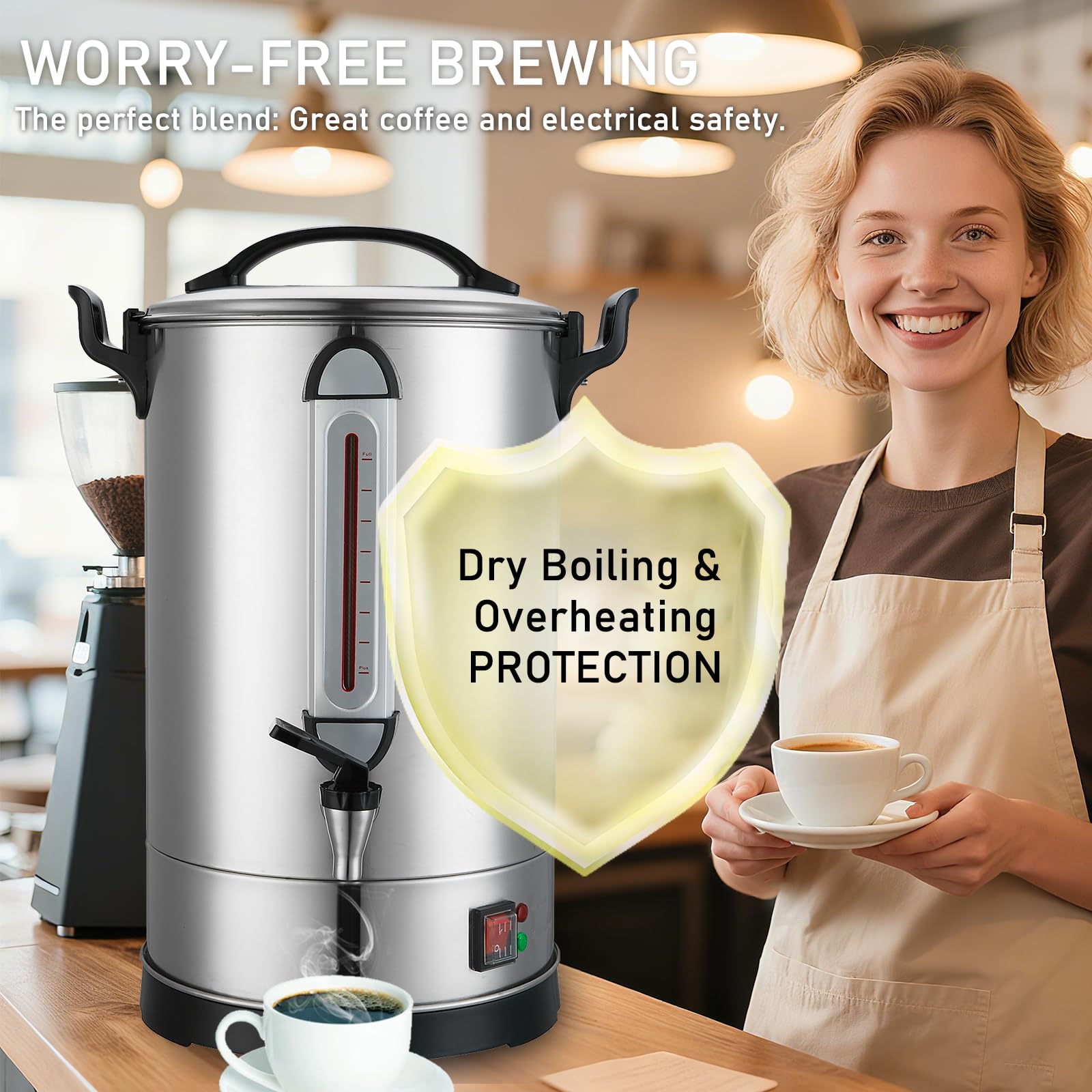 Fattong's Lab Commercial Coffee Urn, 120 Cup/20L Large Coffee Maker for Catering & Events, Stainless Steel Percolator, 1300W Quick Brew Hot Water Dispenser with Double Wall Insulation, Silver