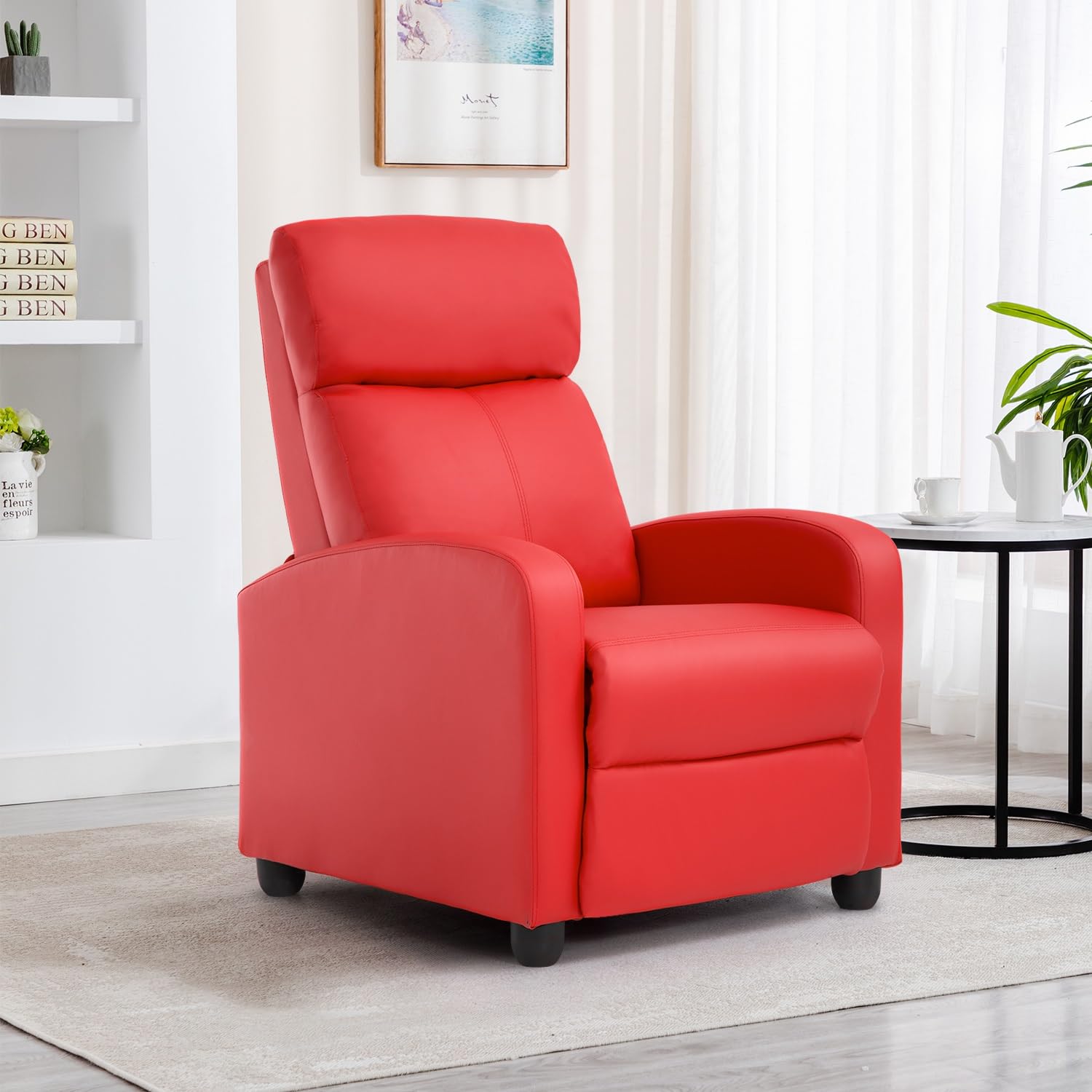 BestMassage | Recliner Chair | with 2 Point Massage Function | Pu Brown | with Lumbar Support, Adjustable Push Back, Footrest & Padded Seat | Easy Assembly | for Living Room, Home Theatre