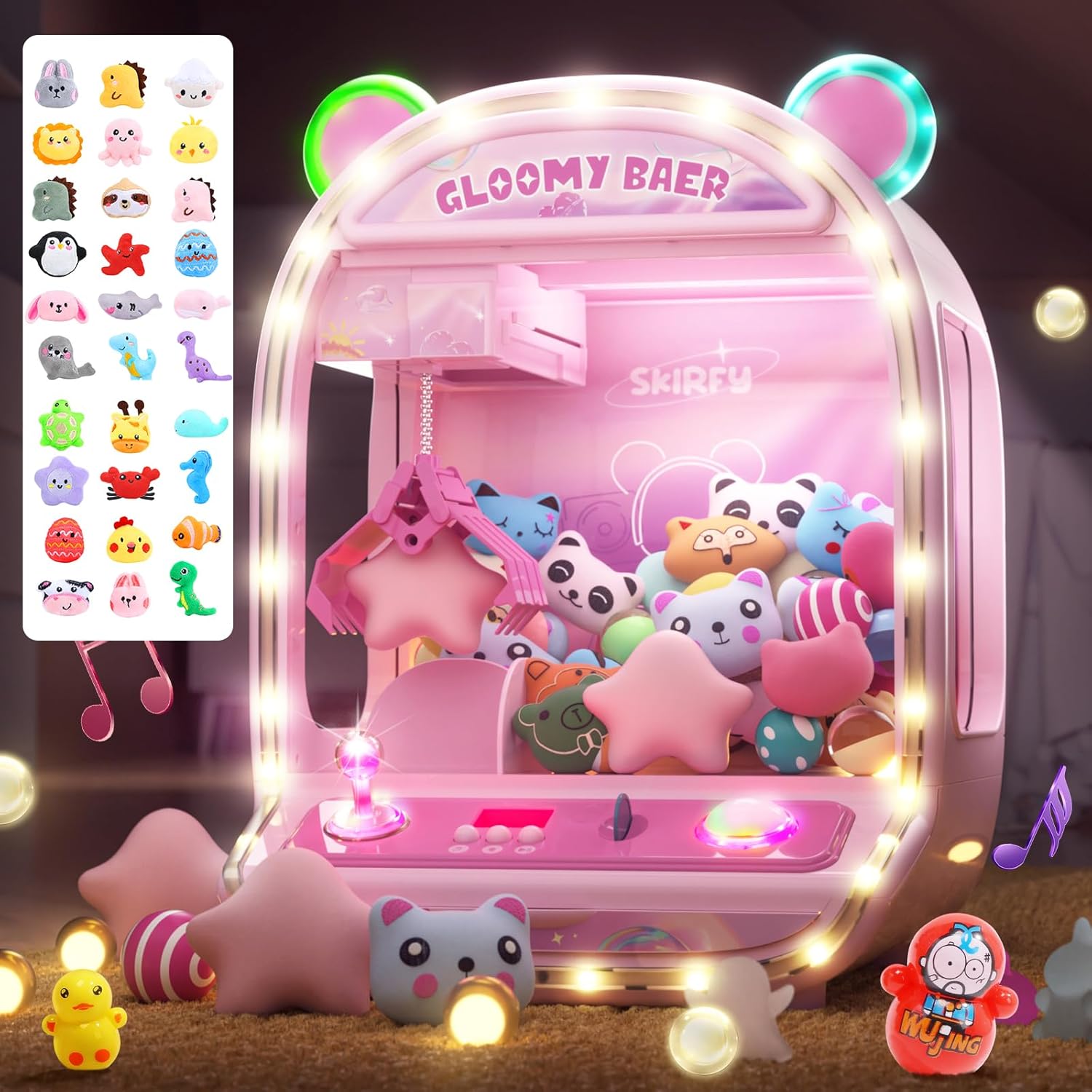 Skirfy Large Claw Machine Arcade Toy with LED Light & Adjustable Sound,16" Candy Dispenser Toys with 30PCS Plush Toys Christmas Birthday Big Gifts for Girls Boys Ages 6+