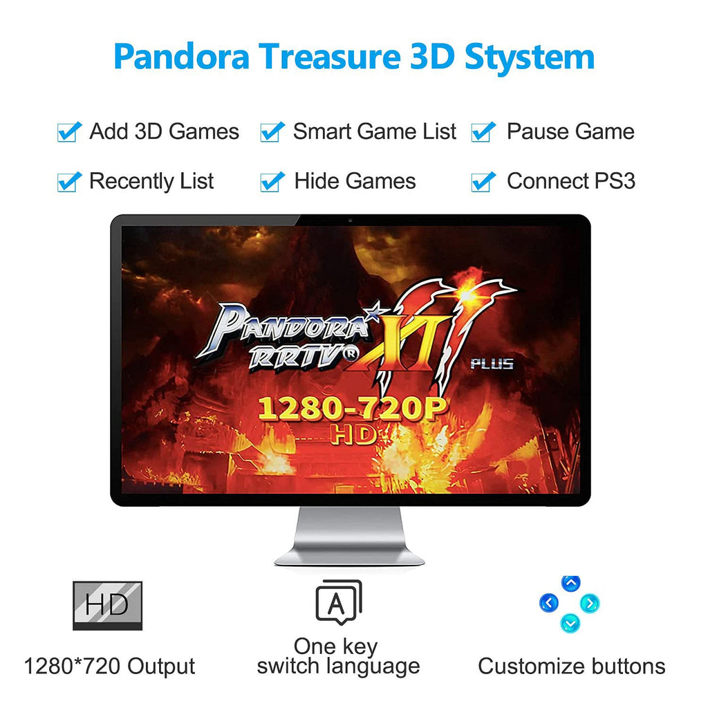 30000 Games in 1 Arcade Game Console ,Pandora Treasure 3D Double Stick,30000 Classic Arcade Games,Search Game, Support 3D,Favorite List, 4 Players Online,1280X720 Full HD Video
