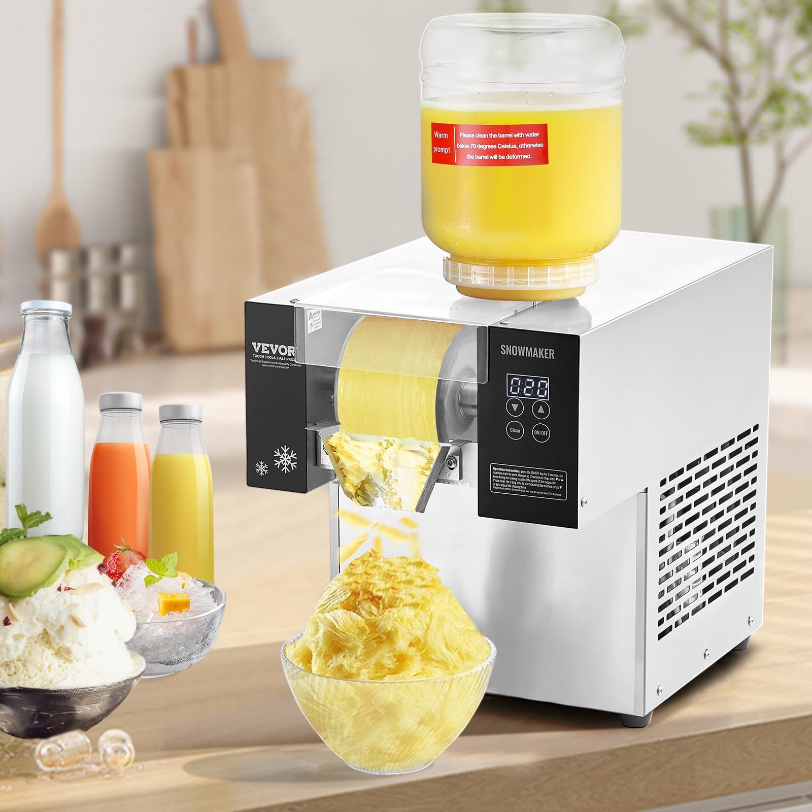 VEVOR Commercial Snowflake Ice Machine, 397LBS/24H Snowflake Ice Maker, Stainless Steel Ice Shaver Machine, Electric Snow Cone Maker, Liquid Cooling System for Rapid Heat Dissipation, Ice Cream