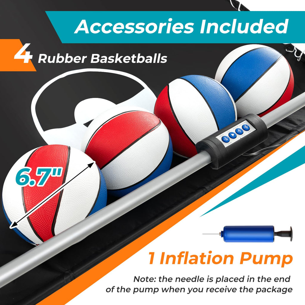 GYMAX Arcade Basketball Game Indoor Foldable with 8 Game Modes, Arcade Sound, 4 Balls and Inflation Pump, Electronic Basketball Games for Home