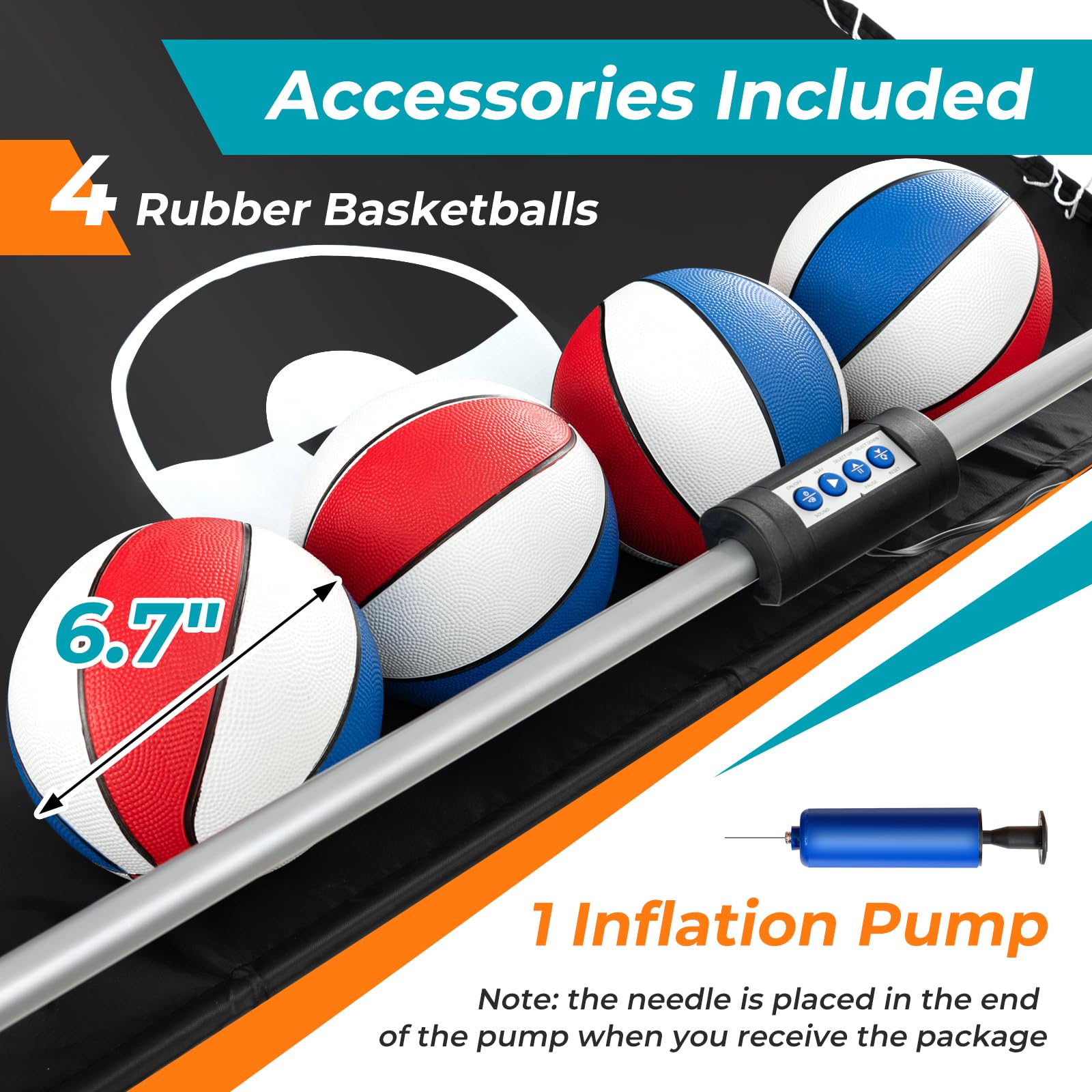 GYMAX Arcade Basketball Game Indoor Foldable with 8 Game Modes, Arcade Sound, 4 Balls and Inflation Pump, Electronic Basketball Games for Home