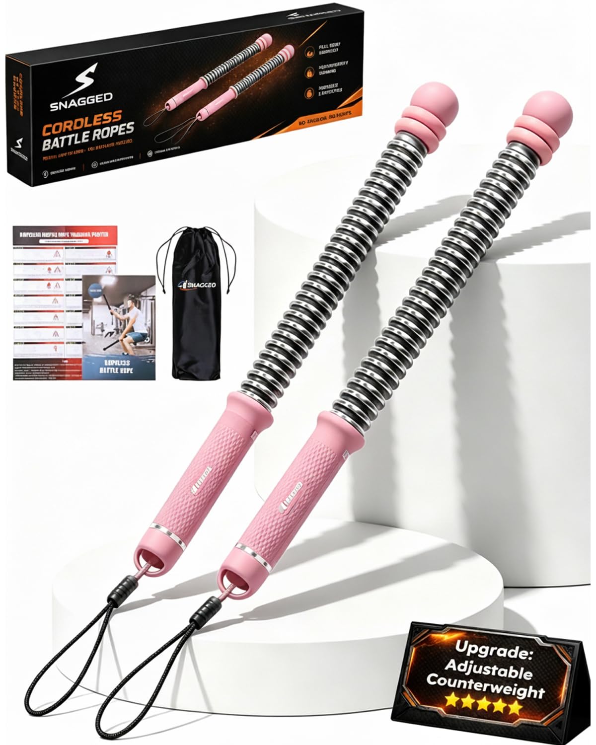 Ropeless Cordless Portable Battle Ropes for Home Gym,Adjustable Weight Z-Rope,Workout Equipment Weighted,Exercise Strength Training,No Endless Jump Rooes,Fitness Working Flex Springs Sticks(Black)