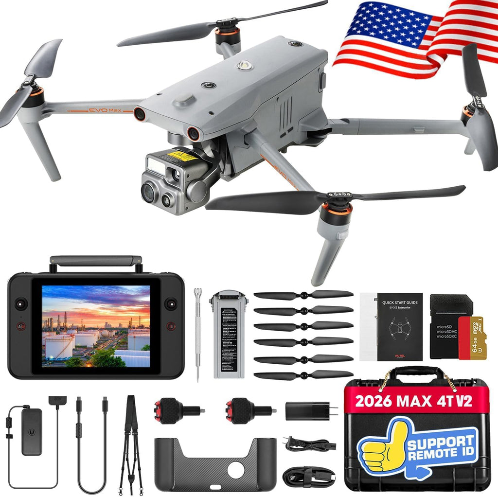 Autel Robotics EVO MAX 4T V2, Upgrade of MAX 4T/ 4T XE, 2026 Support Remote ID,1/2'' CMOS 48MP Wide, 640x512 T~hermal Camera, 16.4–3737ft L~aser Rangefinder, 48MP Zoom Camera, Battery In-place Detection, No Blind Spots, A-Mesh 1.0, Triple Anti-Jamming