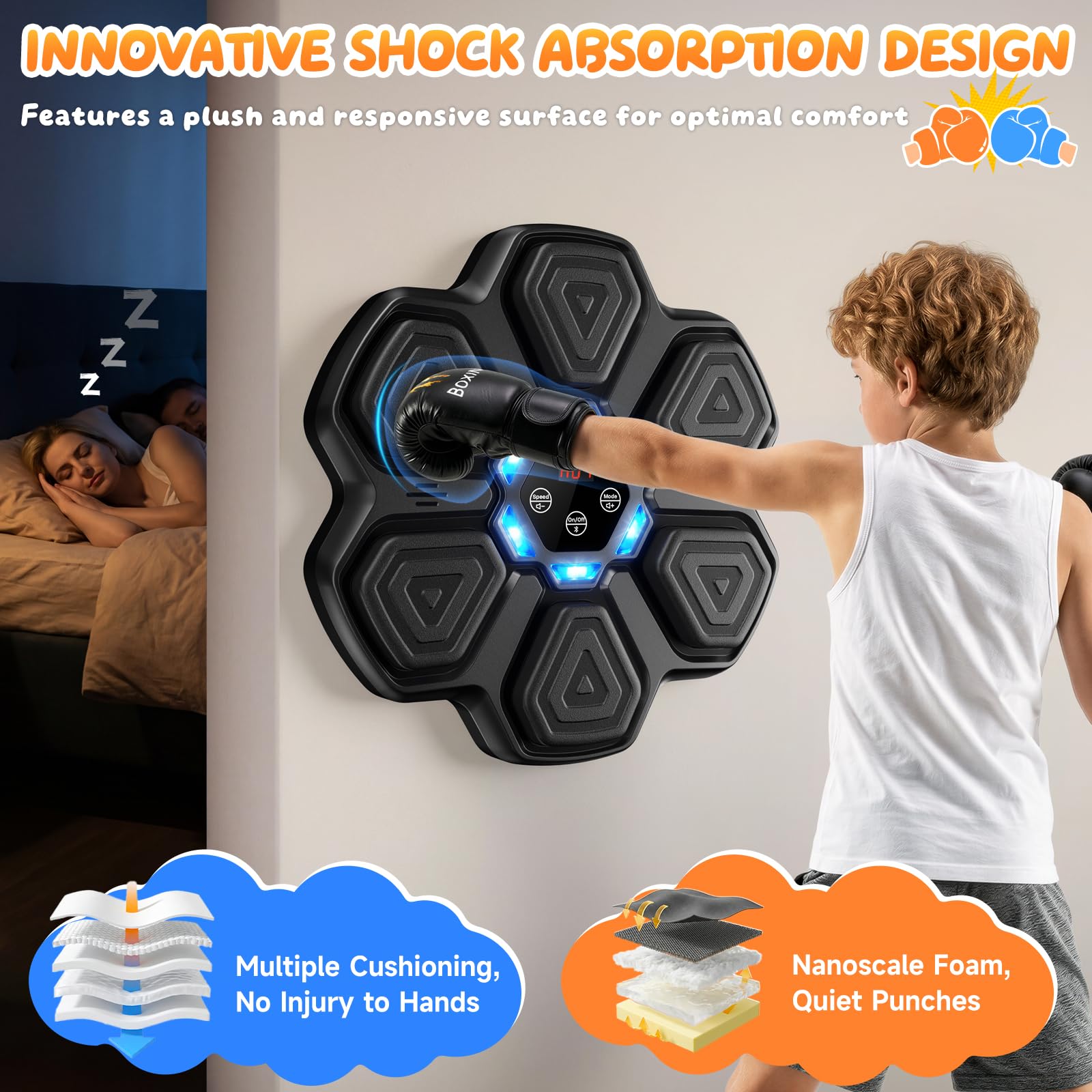 TGLLM Music Boxing Machine, Interactive Punching Trainer with Boxing Gloves, Large Size Wall Mounted Electronic Boxing Target for Adult Kids, 9 Modes & 9 Speeds