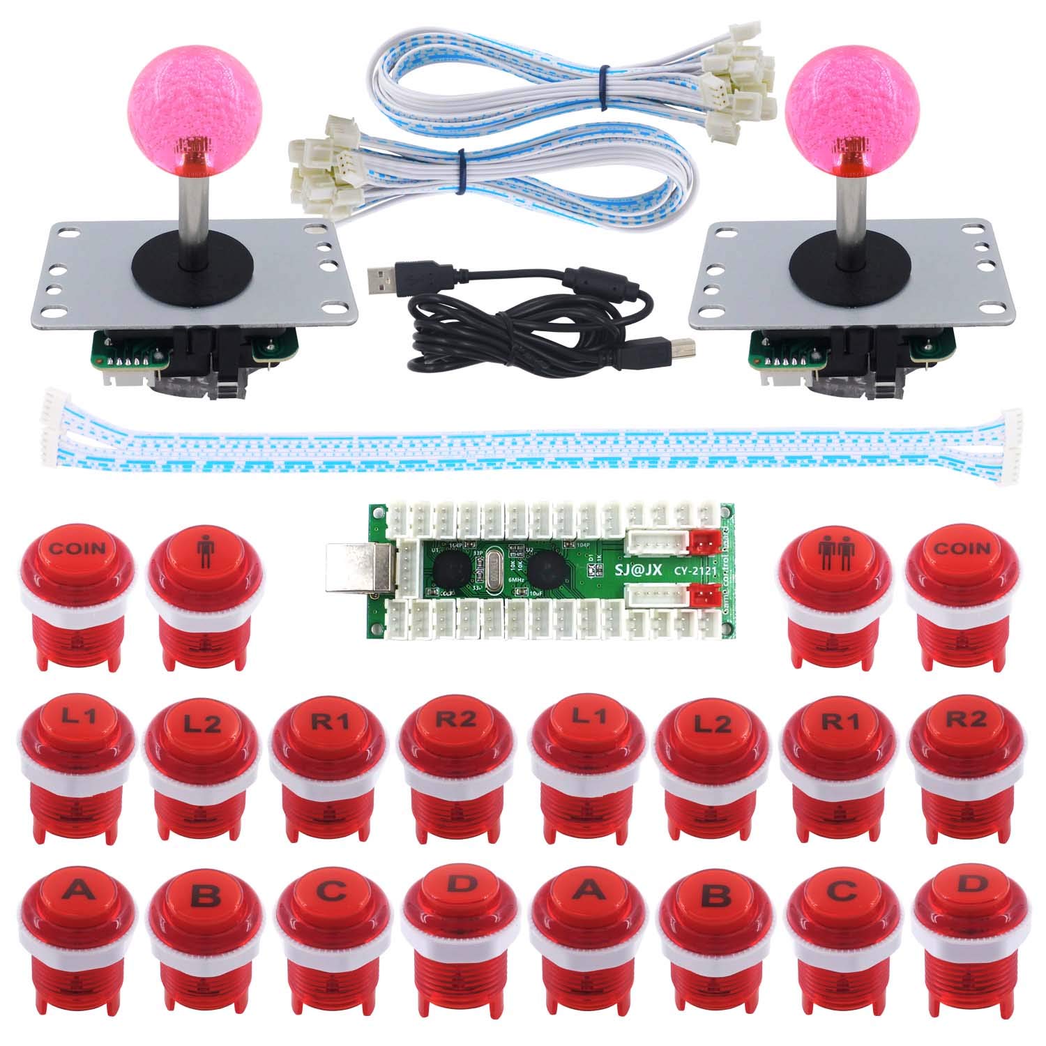 2 Player LED Arcade Game DIY Kit Mechanical Keyboard Switch PC MAME Raspberry Pi LED Button Fighting Joystick Controller Zero delay USB Encoder Retropie