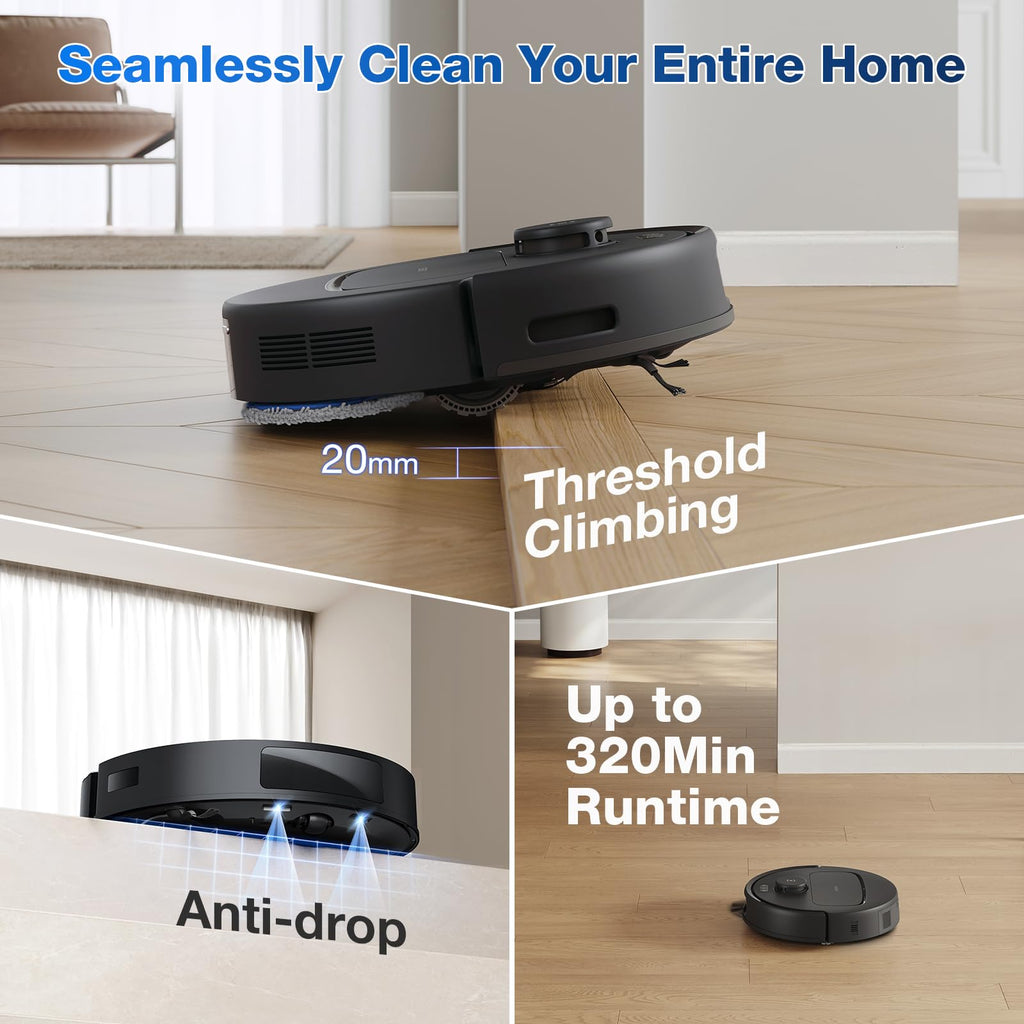 ECOVACS DEEBOT T90 Omni Robot Vacuum and Mop, 30,000Pa Suction, Instant Self-Cleaning OZMO Roller Mop, TruEdge Deep Edge Cleaning, ZeroTangle, Hot Water Wash & 145°F Air Dry, AI Obstacle Avoidance