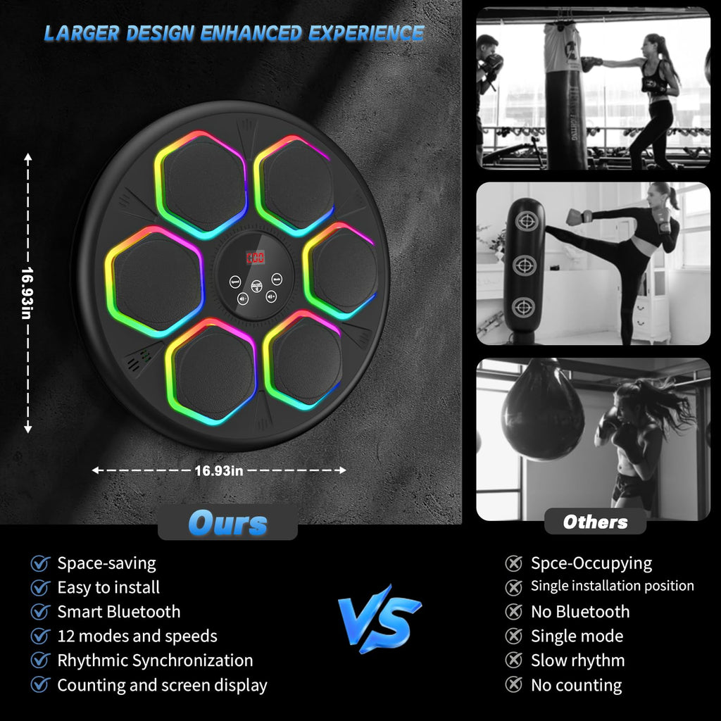 GAINO Music Boxing Machine, Smart Bluetooth Boxing Machine for Adults & Kids with 2 Boxing Gloves, 12 Modes/Speeds, Wall Mounted Music Boxing Workout Equipment for Home Office Gym(Black)