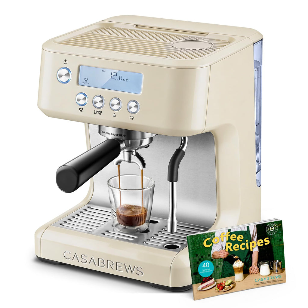 CASABREWS Ultra Espresso Machine with LCD Display, 20 Bar Espresso Maker with Powerful Milk Frother, Customizable Brewing Temperature, Barista-Level Latte and Cappuccino Machine for Home, Silver