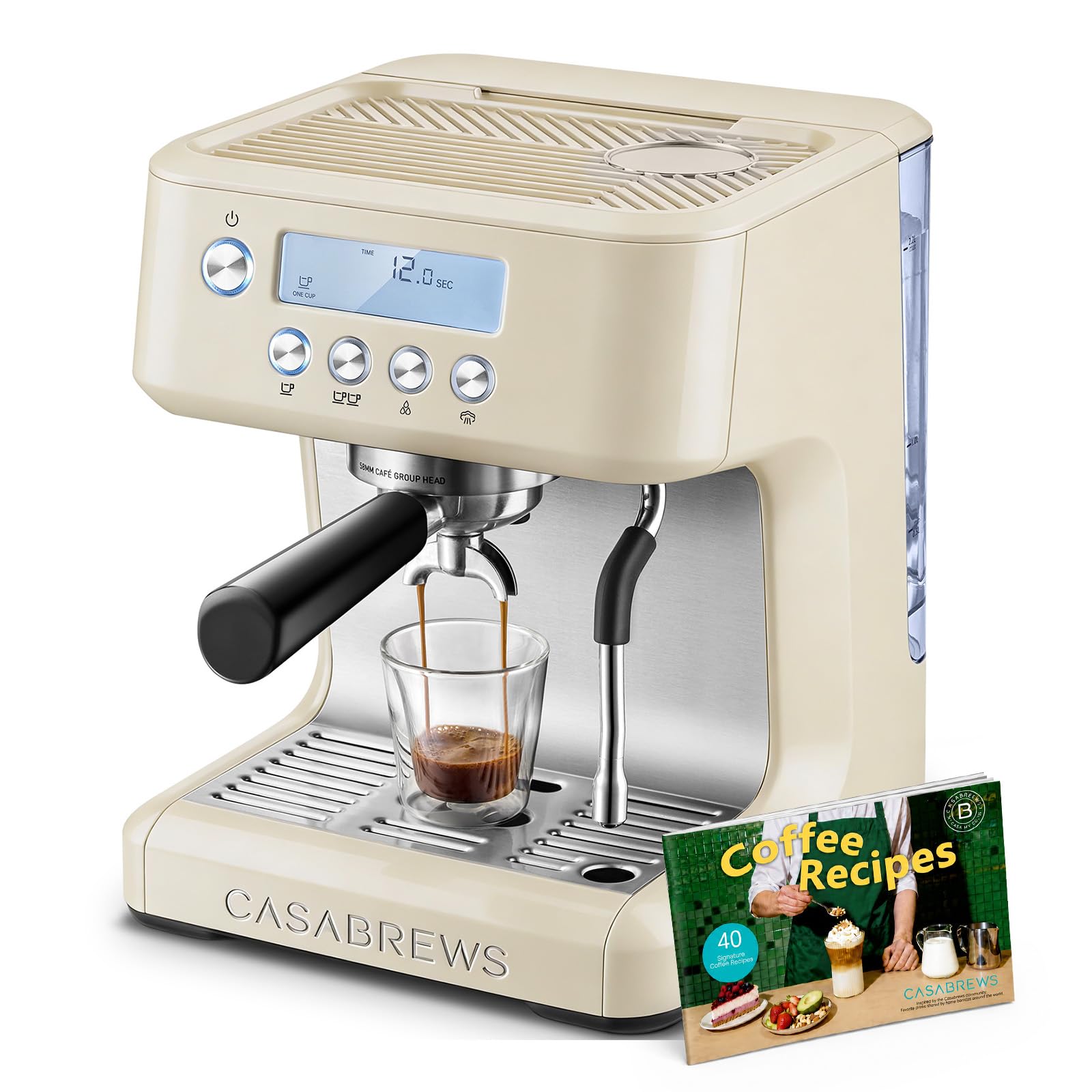 CASABREWS Ultra Espresso Machine with LCD Display, 20 Bar Espresso Maker with Powerful Milk Frother, Customizable Brewing Temperature, Barista-Level Latte and Cappuccino Machine for Home, Silver