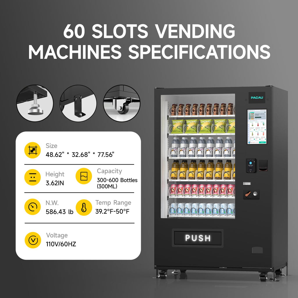 Smart Vending Machine, 36-Slot Refrigerated Snack and Beverage Vending Machine for Commercial Use, Automatic Drink and Snack Dispenser for Offices, Gyms, Convenience Stores