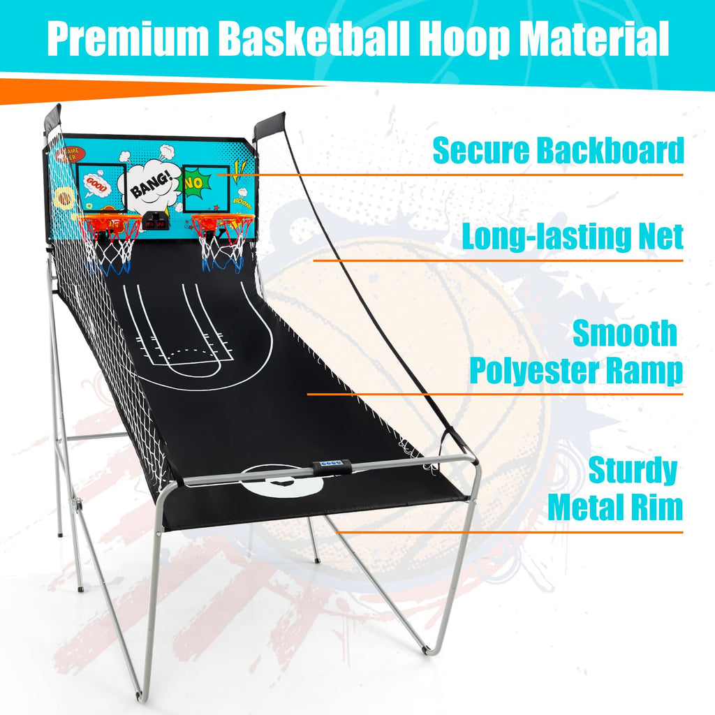 Giantex Foldable Basketball Arcade Game, 8 Game Options, Electronic Double Shot 2 Player w/ 4 Balls and LED Scoring System, Indoor Basketball Game for Kids, Adults