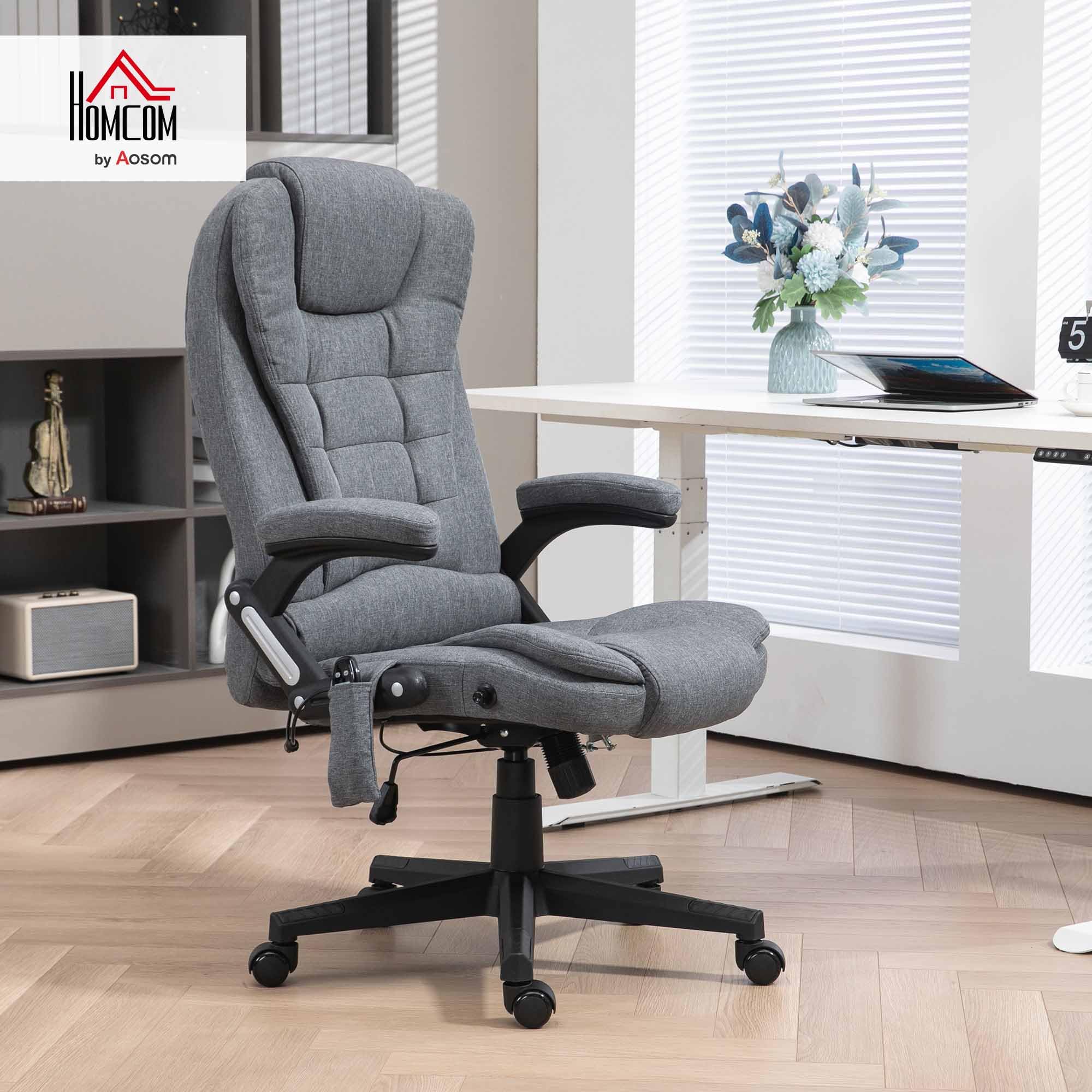 Vinsetto 6 Point Vibrating Massage Office Chair with Heat, Linen High Back Executive Office Chair with Reclining Backrest, Padded Armrests and Remote, Black