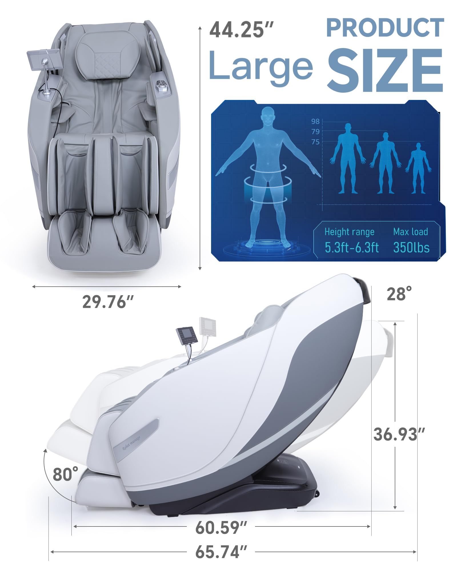Massage Chair Full Body Zero Gravity, 3D ‌SL-Track Shiatsu Massage with Unique Rocking Sleep Mode, Upgraded Calf & Knee Massage (+11cm) for Tall People, Wireless Charging &Touch Screen,Black