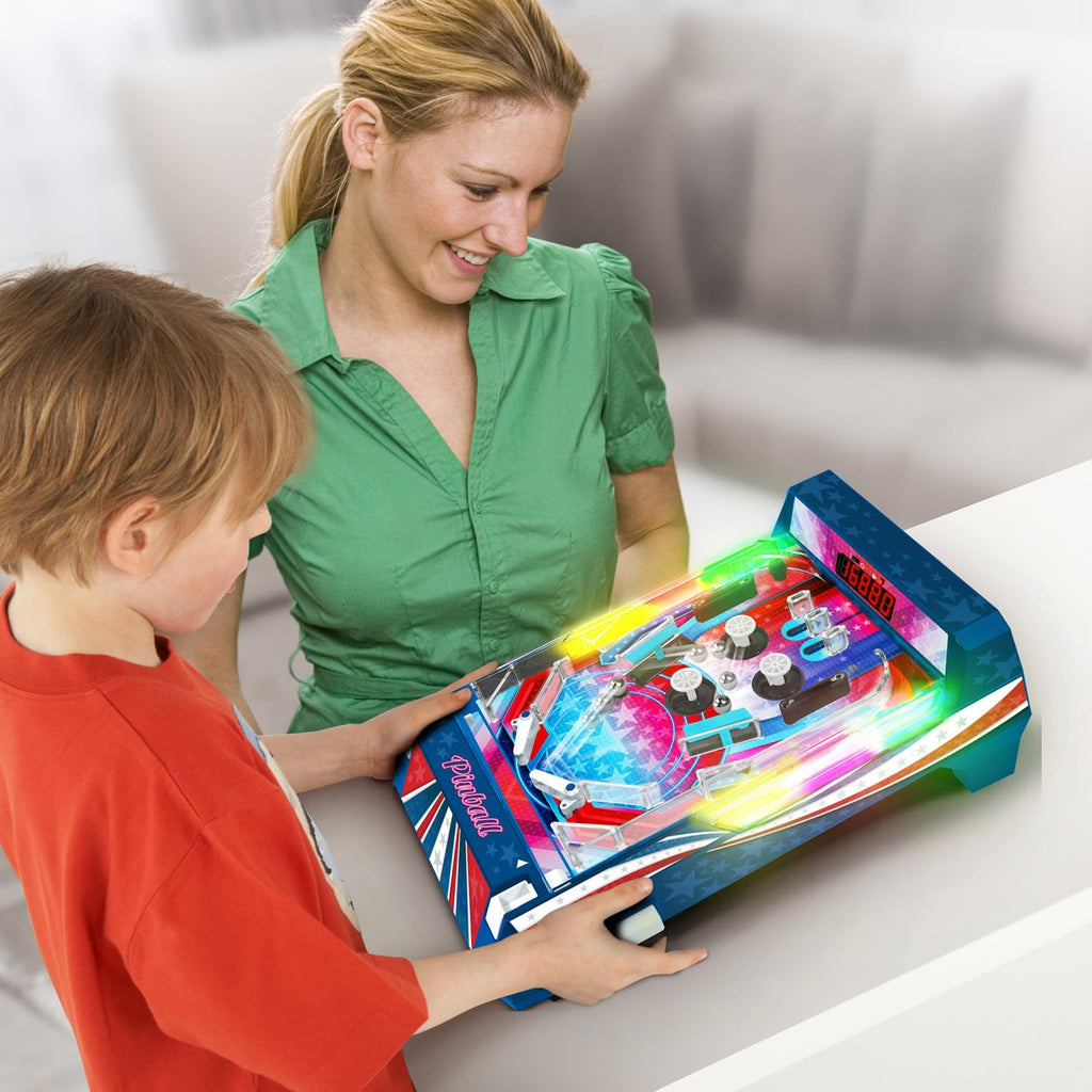 Merchant Ambassador Retro Arcade Electronic: Pinball - Tabletop Game, Vibrating Bumpers, LED Lights, Sound Effects, 1 Player, Ages 6+