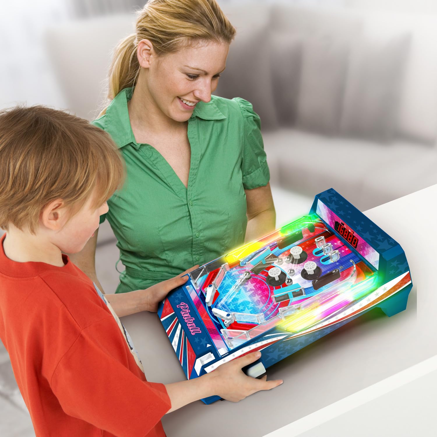 Merchant Ambassador Retro Arcade Electronic: Pinball - Tabletop Game, Vibrating Bumpers, LED Lights, Sound Effects, 1 Player, Ages 6+