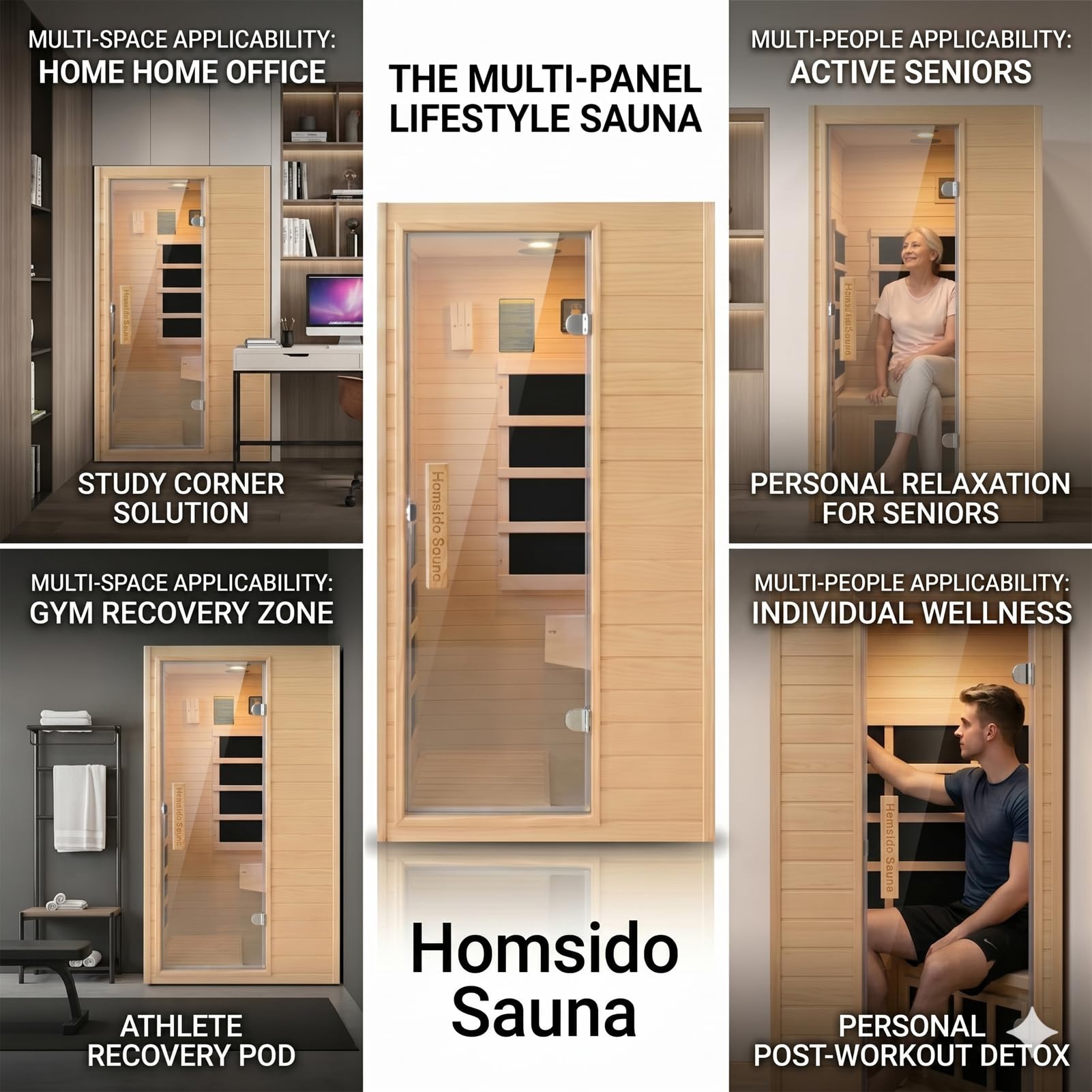 1350W Far Infrared Home Sauna, Energy-Efficient Fast-Heating Indoor Sauna Room with Bluetooth & 7-Color Therapy, Canadian Hemlock Wood, Modular Design - Ideal for Home Gym, Family Relaxation