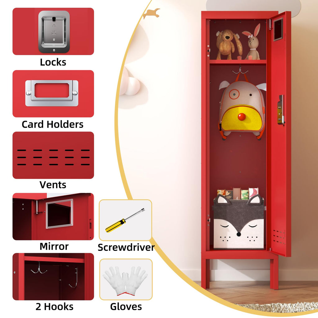 BUTISOW Metal Lockers - 66" Height Steel Lockers for Employees with 5 Door Storage Locker with Card Slot for Employees Gym School Home Office Garage - Assembly Required