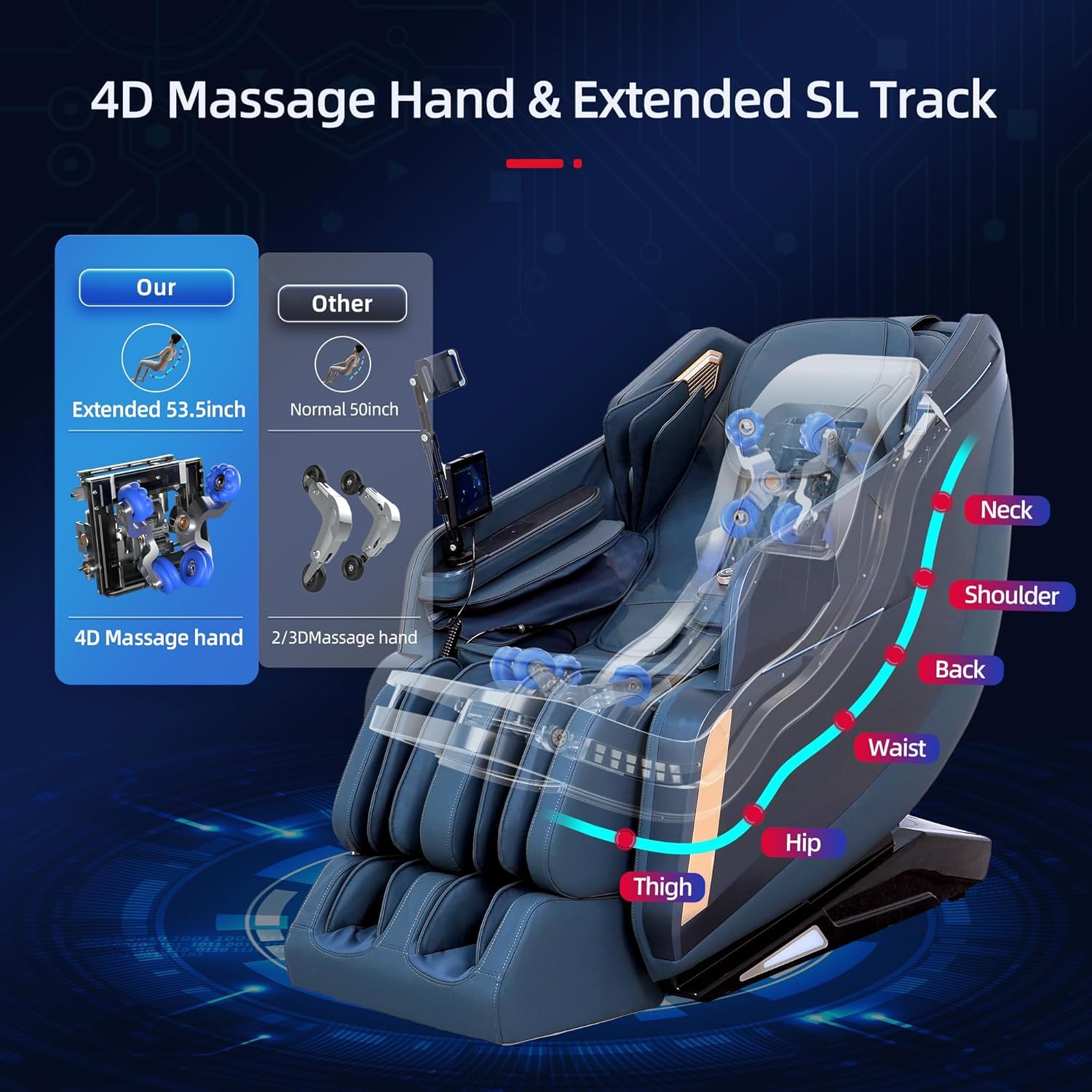 4D Massage Chairs Full Body Recliner with Heat Zero Gravity 57'' SL Track Shiatsu Massage Chair for Home Office with AI Voice, 7" Touch Screen, Wireless Charging,Neck & Shoulder Relief
