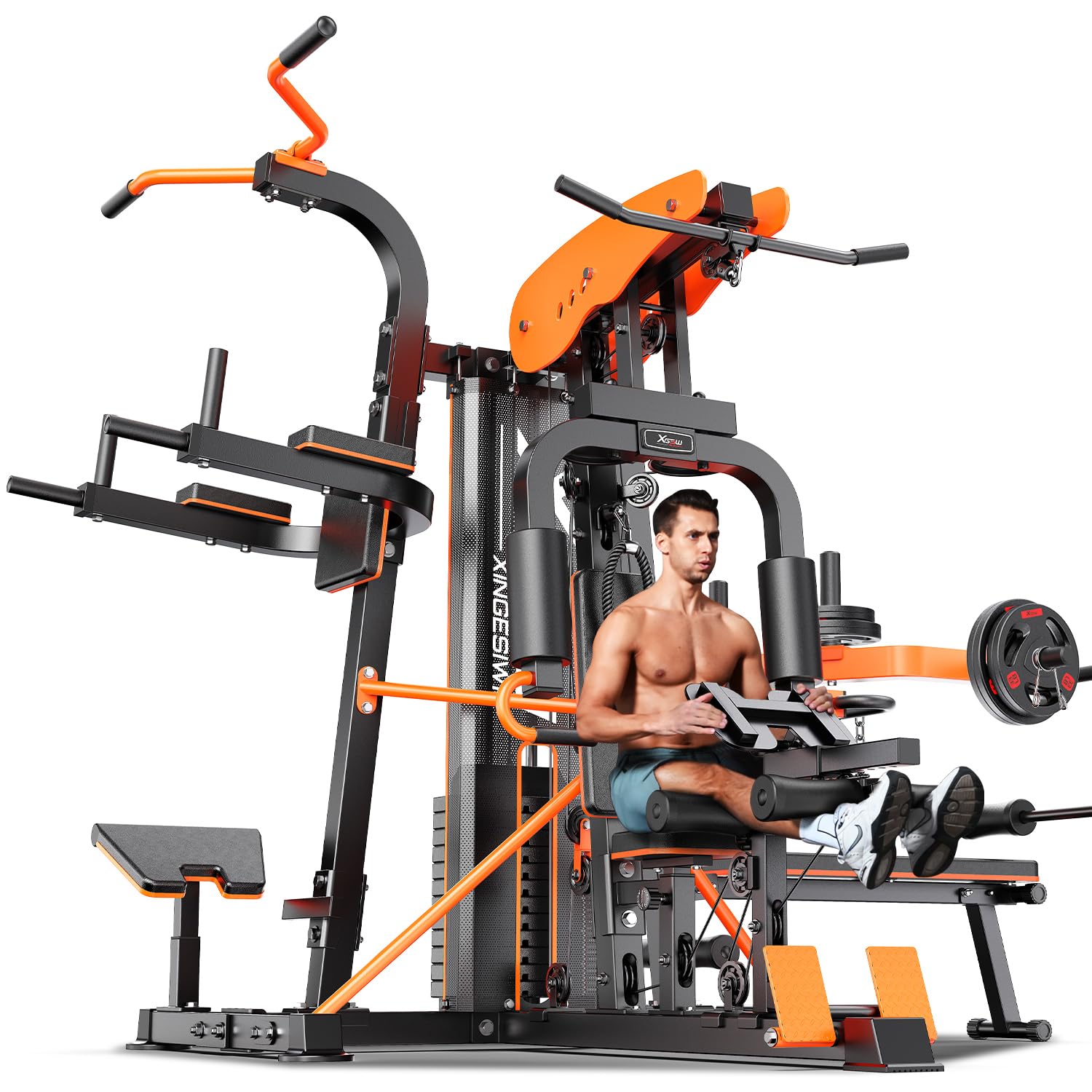 XGSW Multi-Function Home Gym Workout Station, Featuring a Pulley System, arm Trainer, and Leg Trainer for Full-Body Workouts.