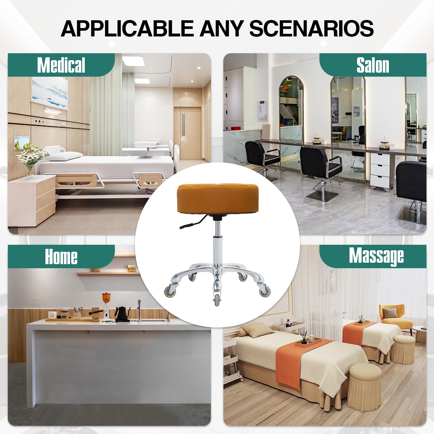 Ainilaily Rolling Stool with Wheels Adjustable Height, Roller Stool for Massage Medical Tattoo Spa Heavy Duty Swivel Desk (Super Thick Cushion, Black)