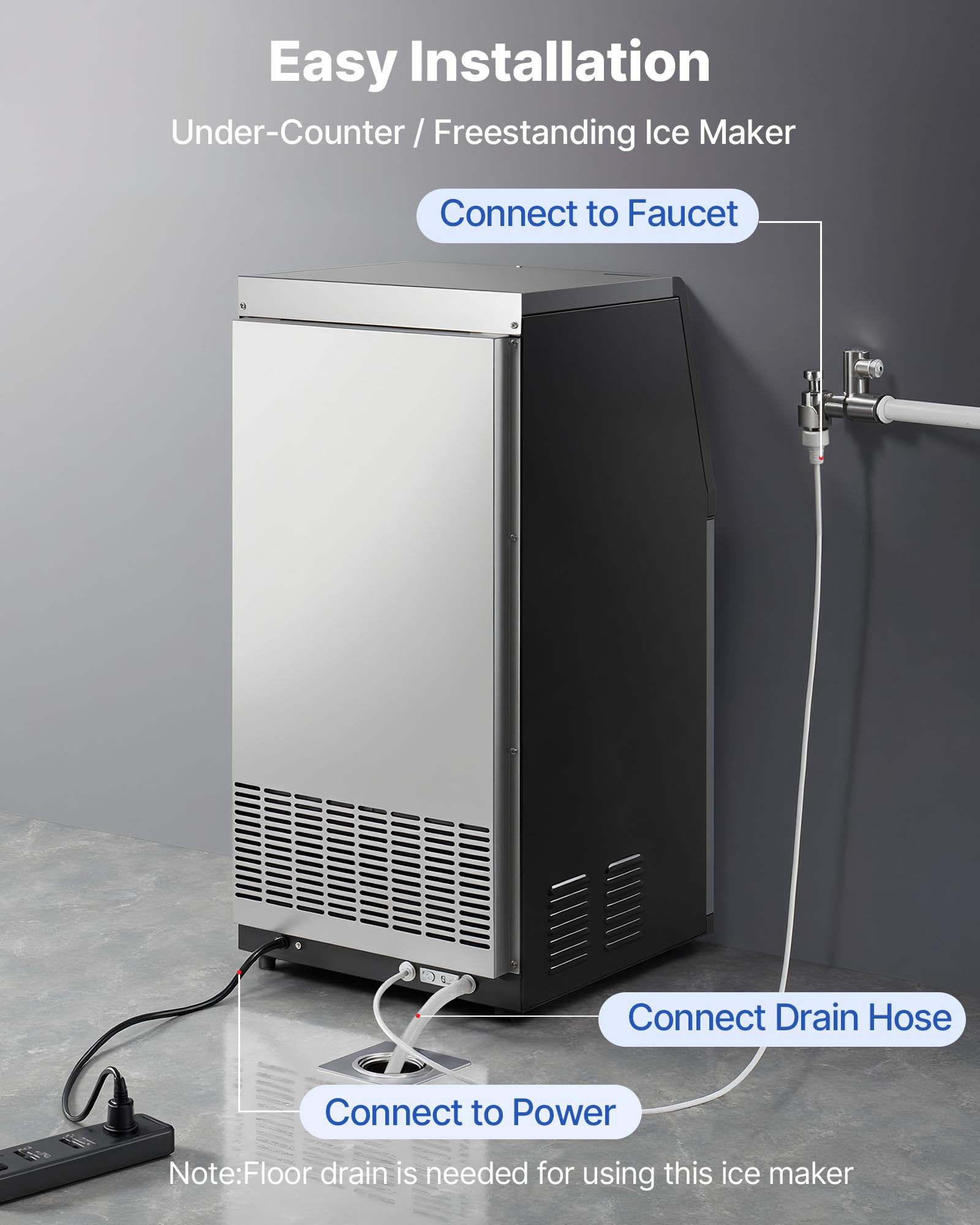 VEVOR Commercial Ice Maker Machine, 100 lbs/24h with 30-35 lbs Storage, Bullet Ice,Built-in/Freestanding/Under Counter, Stainless Steel Ice Maker with LED Display for Home Bar Restaurant