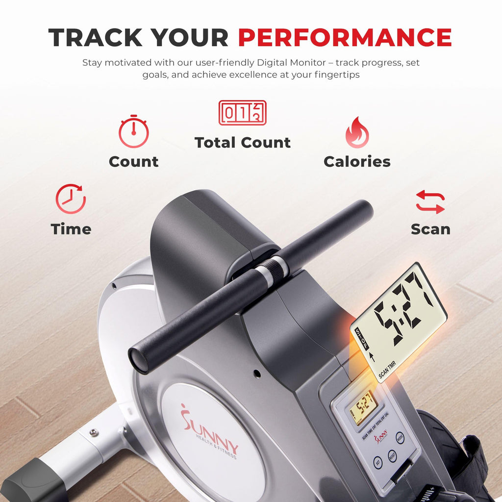 Sunny Health & Fitness Smart Magnetic Rower, Compact Quiet & Smooth Rowing Machine for Full-Body Cardio Exercise, Free SunnyFit Training App Connection