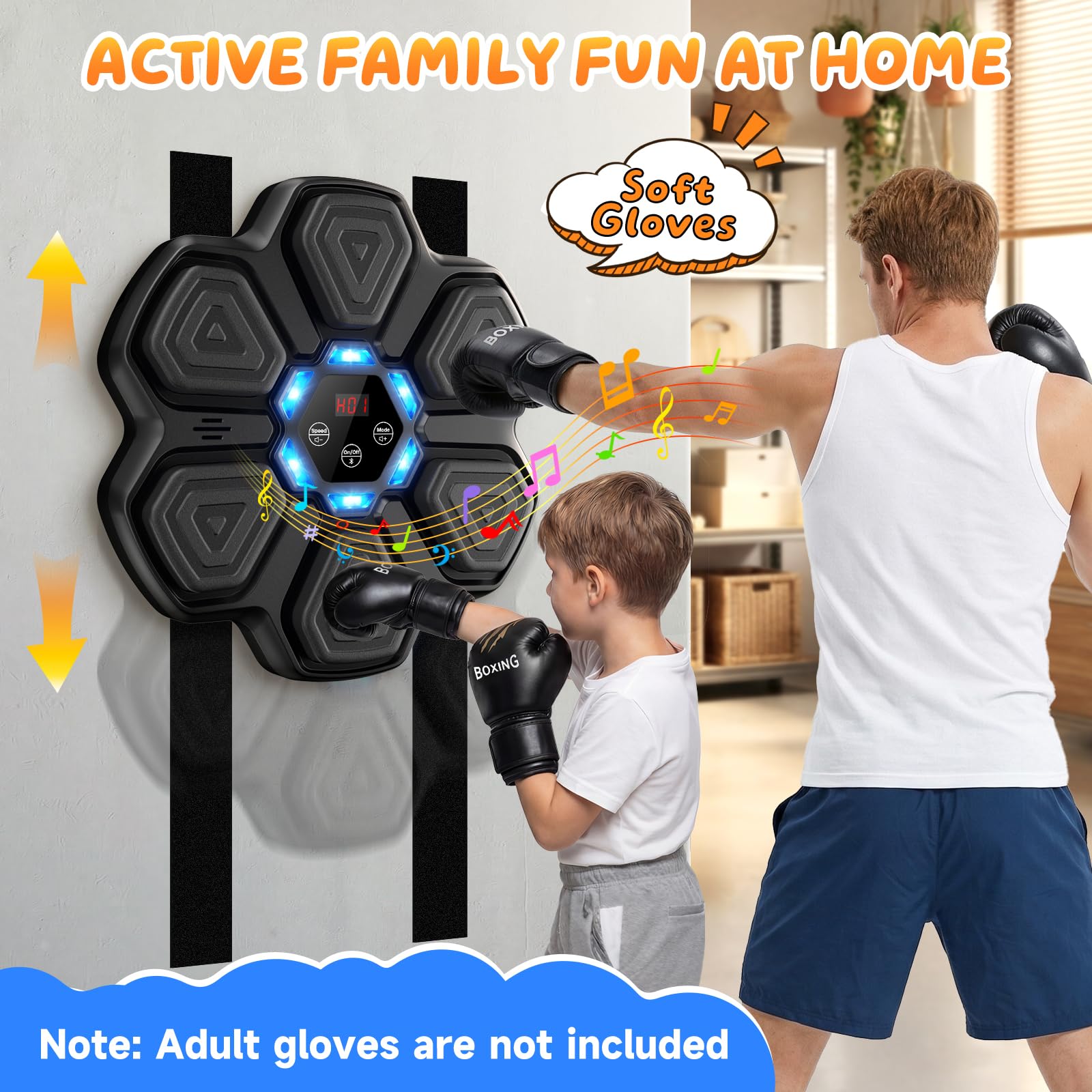 TGLLM Music Boxing Machine, Interactive Punching Trainer with Boxing Gloves, Large Size Wall Mounted Electronic Boxing Target for Adult Kids, 9 Modes & 9 Speeds