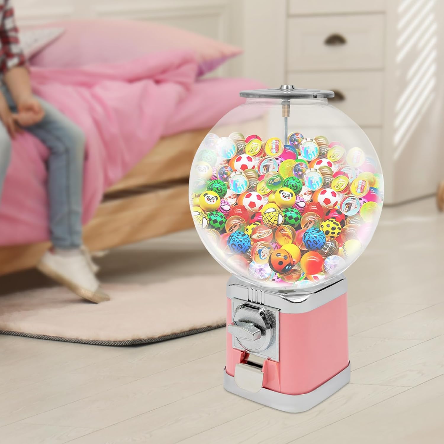 Vending Machine Candy Gumball Machine, Commercial Vending Machine, Candy Vending Machine for 0.39-1.26in Gadgets, 19.68in Height, for Game Stores, Retail Stores Vintage Style Clear, Pink