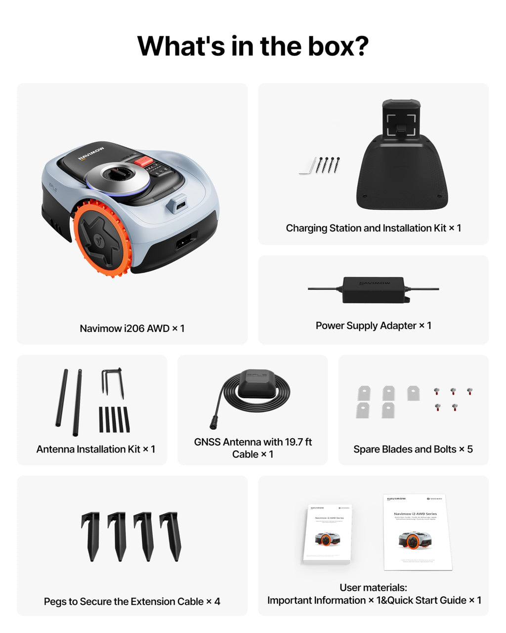 Segway Navimow i210 AWD Robot Lawn Mower Wire Free with Garage S, All-Wheel Drive for 45% Slopes, EFLS NRTK + Vision Auto Mapping, Covers 1/4 Acre (Garage Shipped Separately)