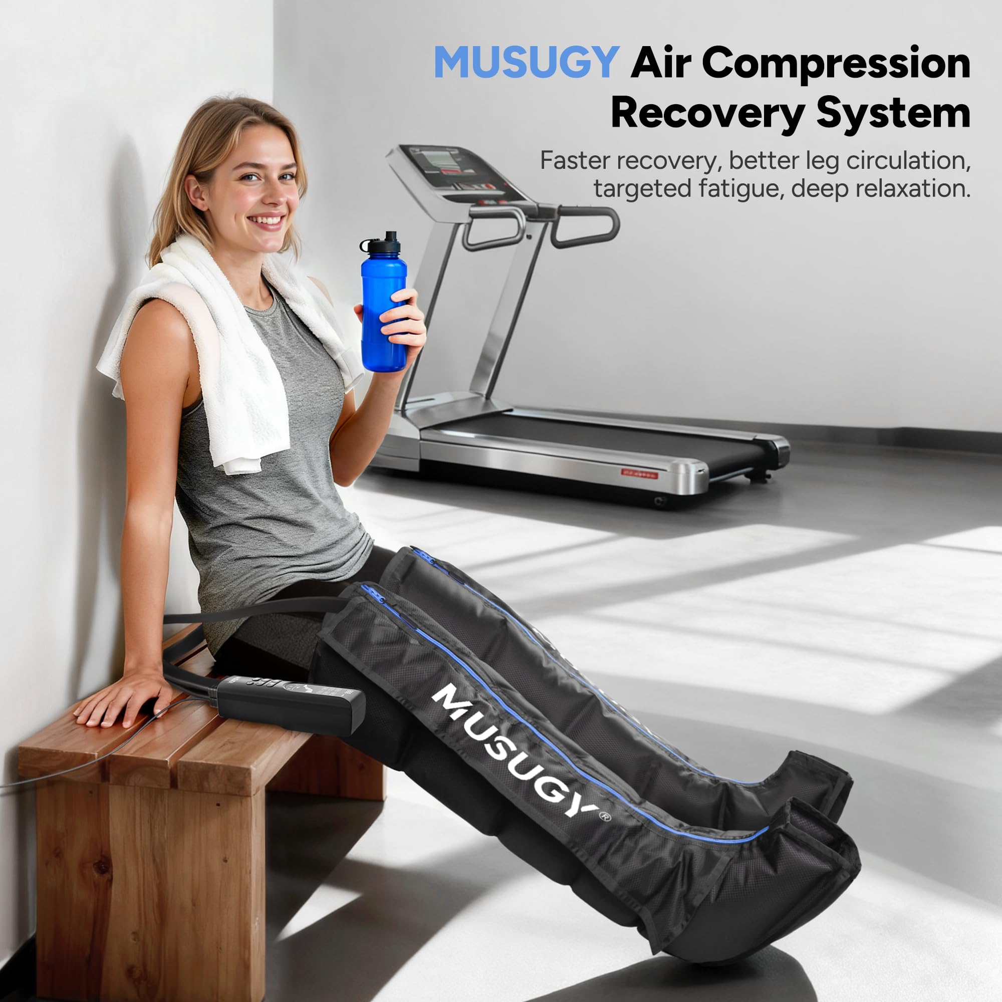Sequential Leg Compression Massager for Circulation : Full Leg Air Compression Boots for Massage Therapy & Fatigue Relief - 9 Intensity, 6 Modes, 3 Timers for Athletes, Runners, Gym (Large)