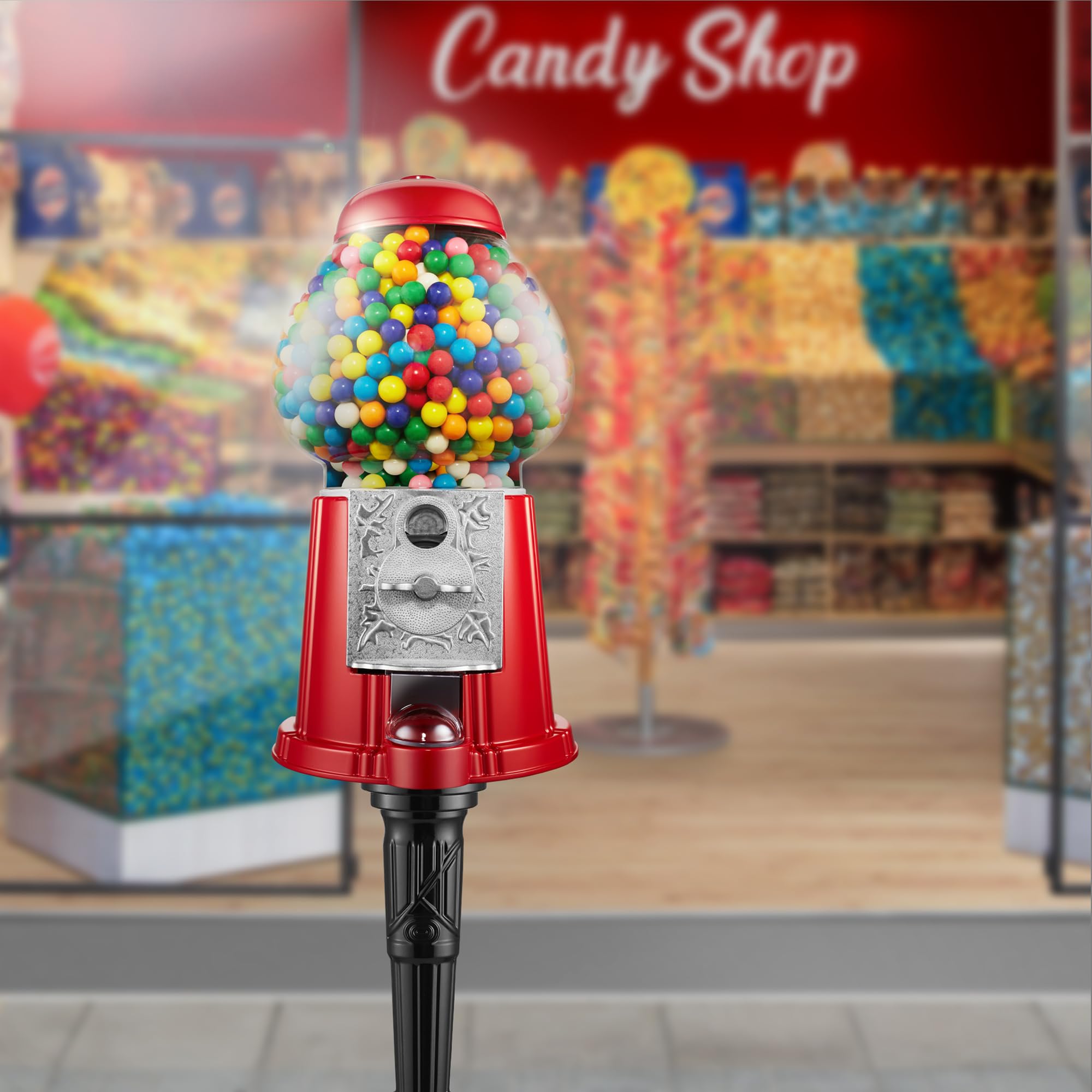 Olde Midway 15" Gumball Machine with Stand - Pink, Vintage-Style Bubble Gum Candy Dispenser with Glass Globe and Metal Base