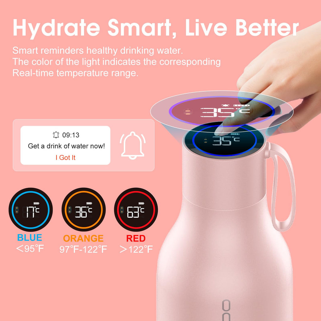 VSITOO 33oz Smart Self-Cleaning Water Bottle，Large Insulated Stainless Steel Bottle with AI Self-Clean, 30-Day Battery & Magnetic Charging for Outdoor Travel, Gym or Office, Pink