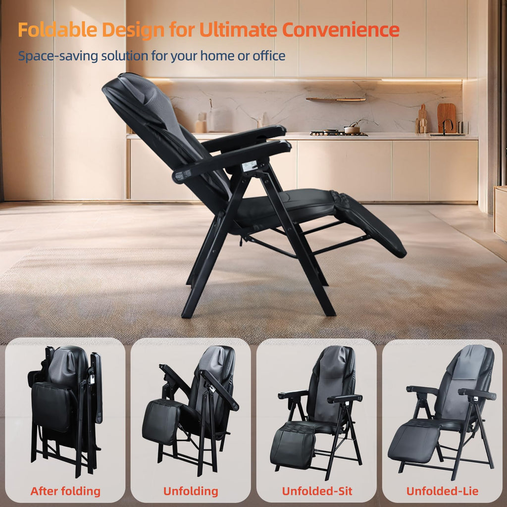 Foldable Electric Massage Chair with Heat, Shiatsu, Kneading, Vibration, Full Body Relaxation, Adjustable Backrest & Neck Height,for Dad Mom Women Men