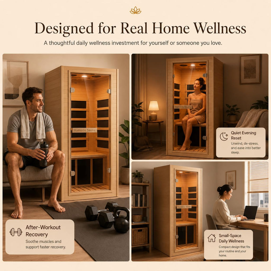 1350W Far Infrared Home Sauna, Energy-Efficient Fast-Heating Indoor Sauna Room with Bluetooth & 7-Color Therapy, Canadian Hemlock Wood, Modular Design - Ideal for Home Gym, Family Relaxation