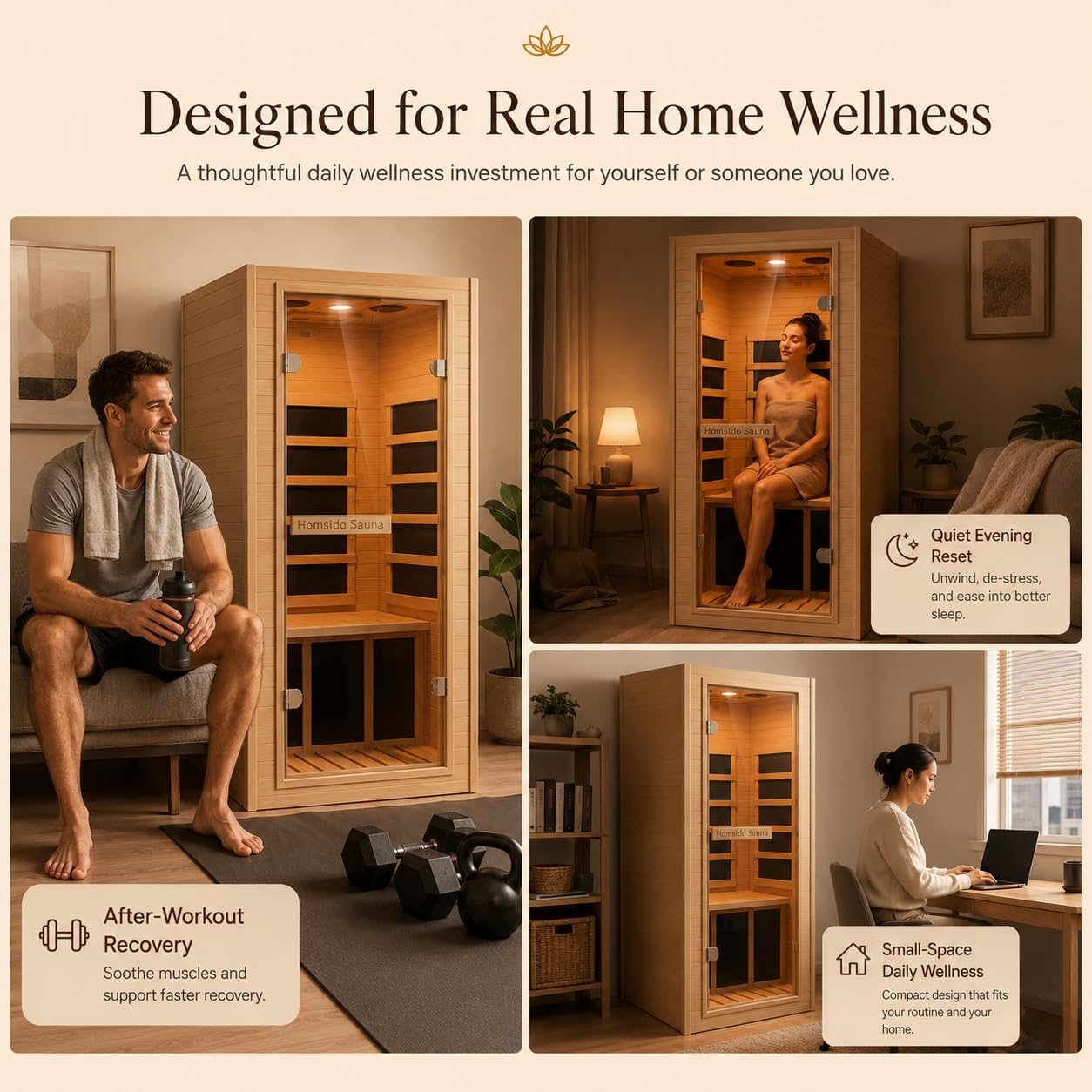 1350W Far Infrared Home Sauna, Energy-Efficient Fast-Heating Indoor Sauna Room with Bluetooth & 7-Color Therapy, Canadian Hemlock Wood, Modular Design - Ideal for Home Gym, Family Relaxation